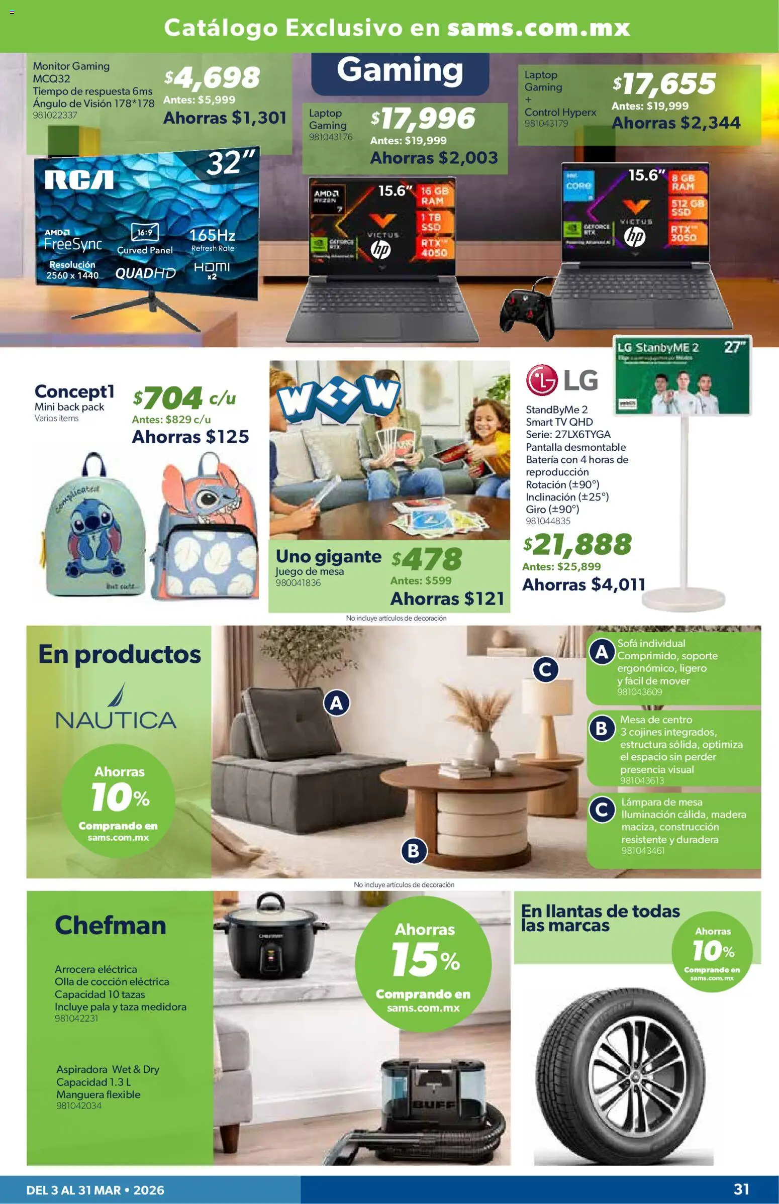 Nuevas ofertas de Sam's Club válidas en toda la República Mexicana desde el 03/03/2026. ¡Encuentra las mejores ofertas en Sam's Club catálogo! | Página: 31 | Productos: Sofá, Pala, Decoración, Laptop