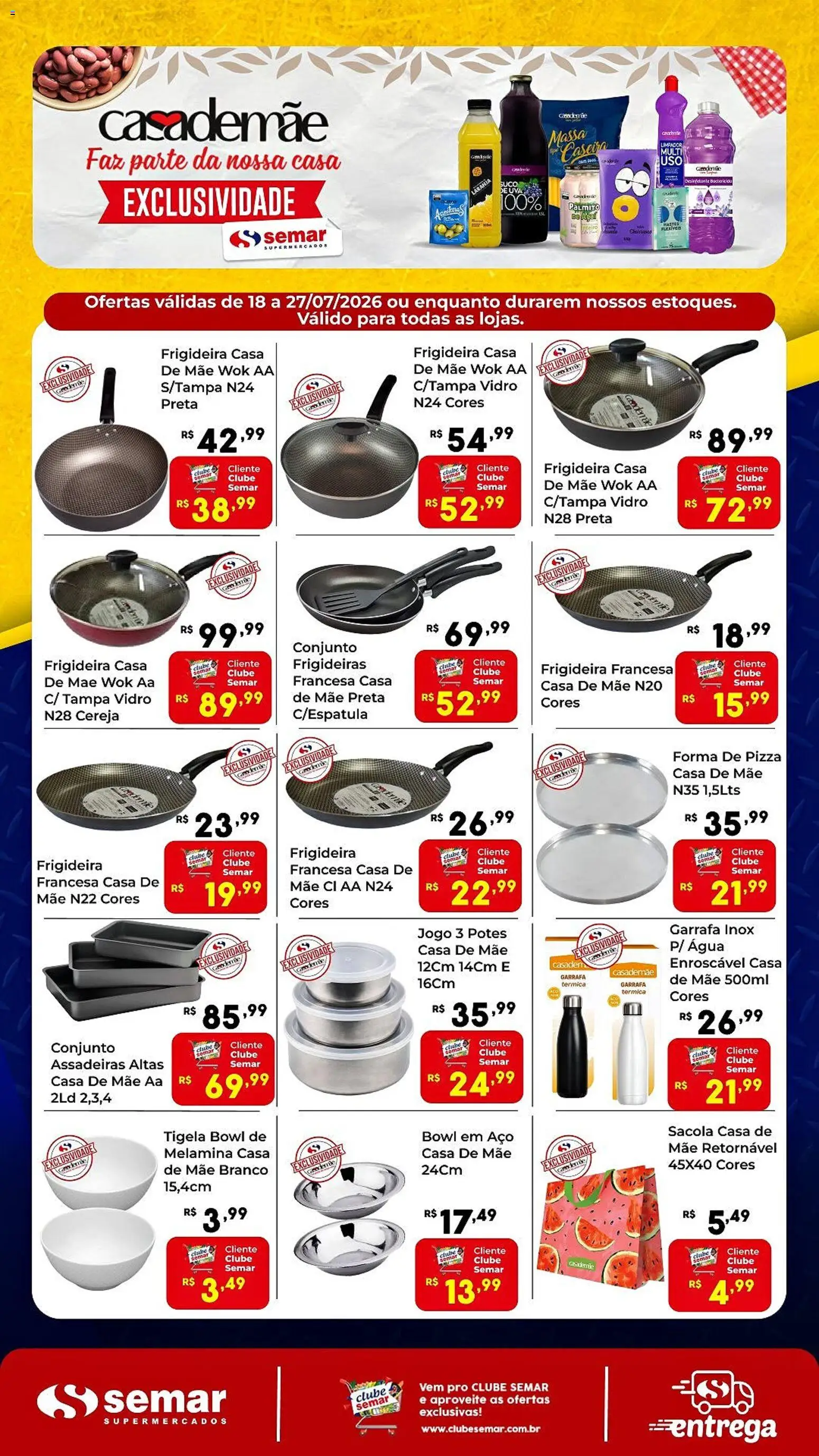 Semar Supermercado Folheto - válido de 18/07/2026 | Página: 1 | Produtos: Frigideira, Pizza, Massa, Desinfetante