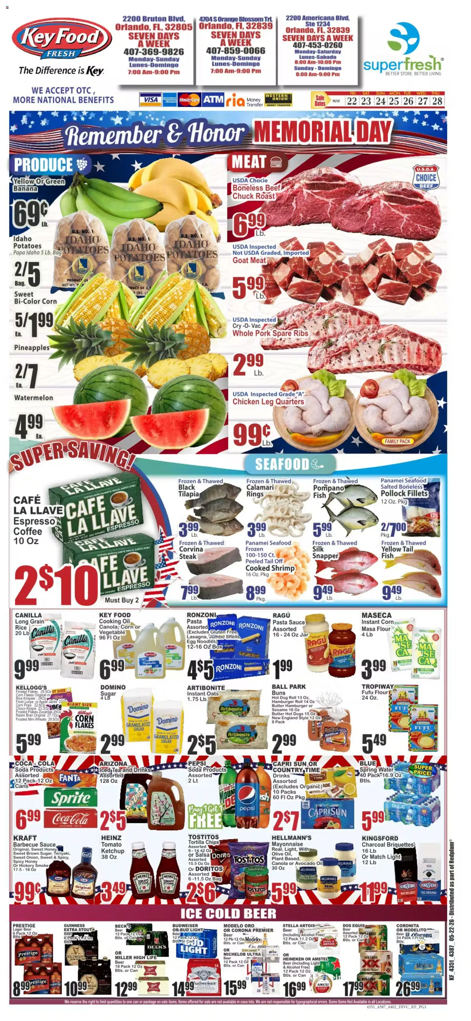 Key Food Weekly Ad - valid from 22.05.2026 | Page: 1 | Products: Noodles, Water, Sugar, Hot Dogs