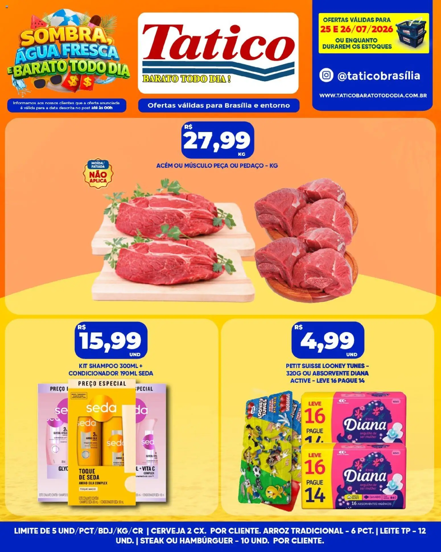 Tatico Folheto - válido de 25/07/2026 | Página: 11 | Produtos: Shampoo, Leite, Arroz, Hambúrguer