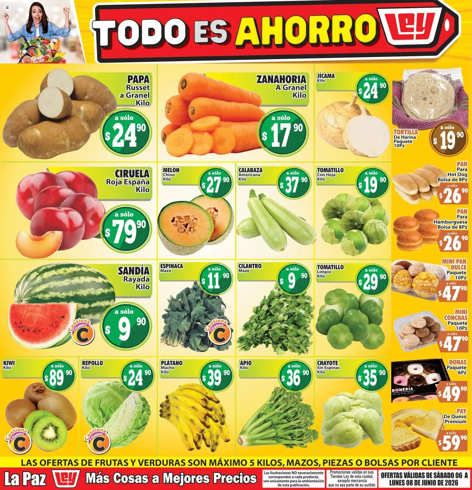 Nuevas ofertas de Casa Ley válidas en toda la República Mexicana desde el 06.06.2026. ¡Encuentra las mejores ofertas en Casa Ley folleto Las ofertas de frutas y verdunas La Paz! | Página: 1 | Productos: Melón, Queso, Espinaca, Zanahoria
