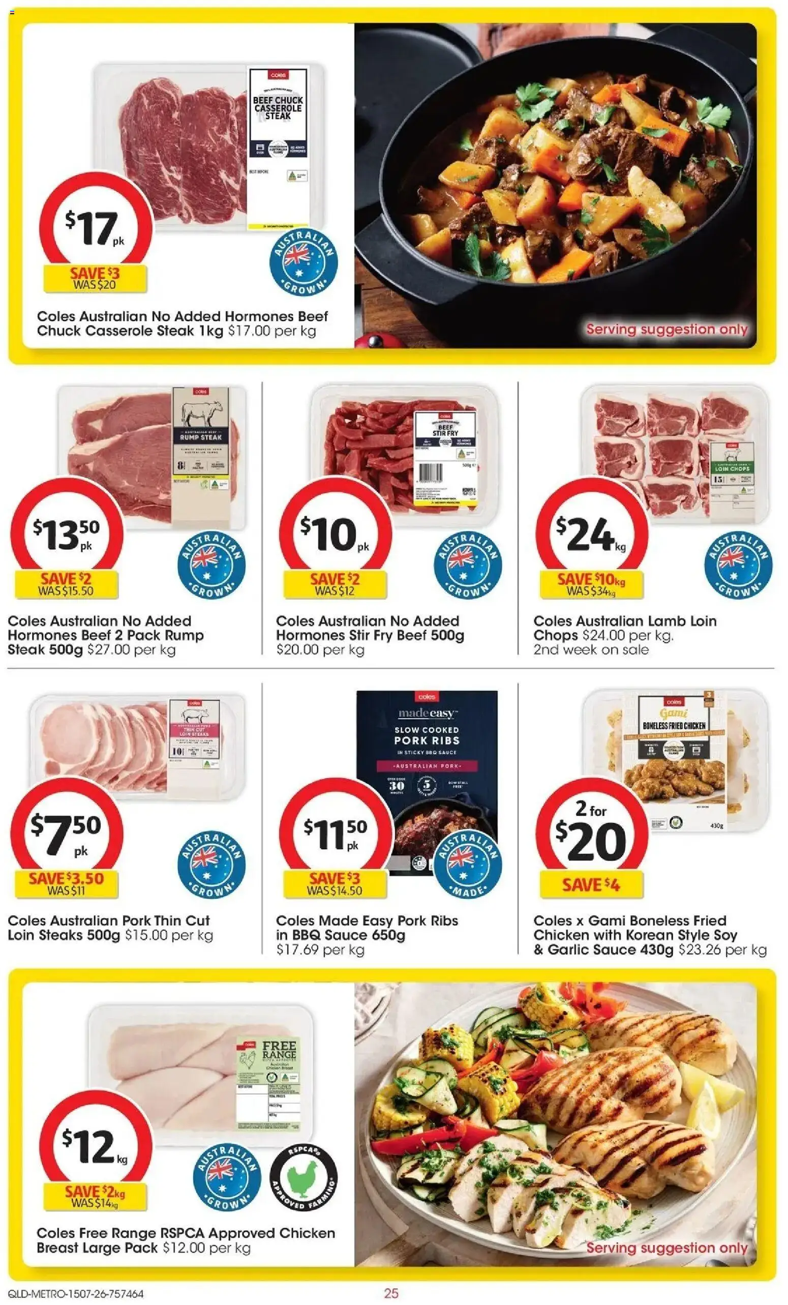 Coles catalogue - valid from 15/07/2026 | Page: 25 | Products: Pork ribs, Pork, Chicken breast, Rump steak
