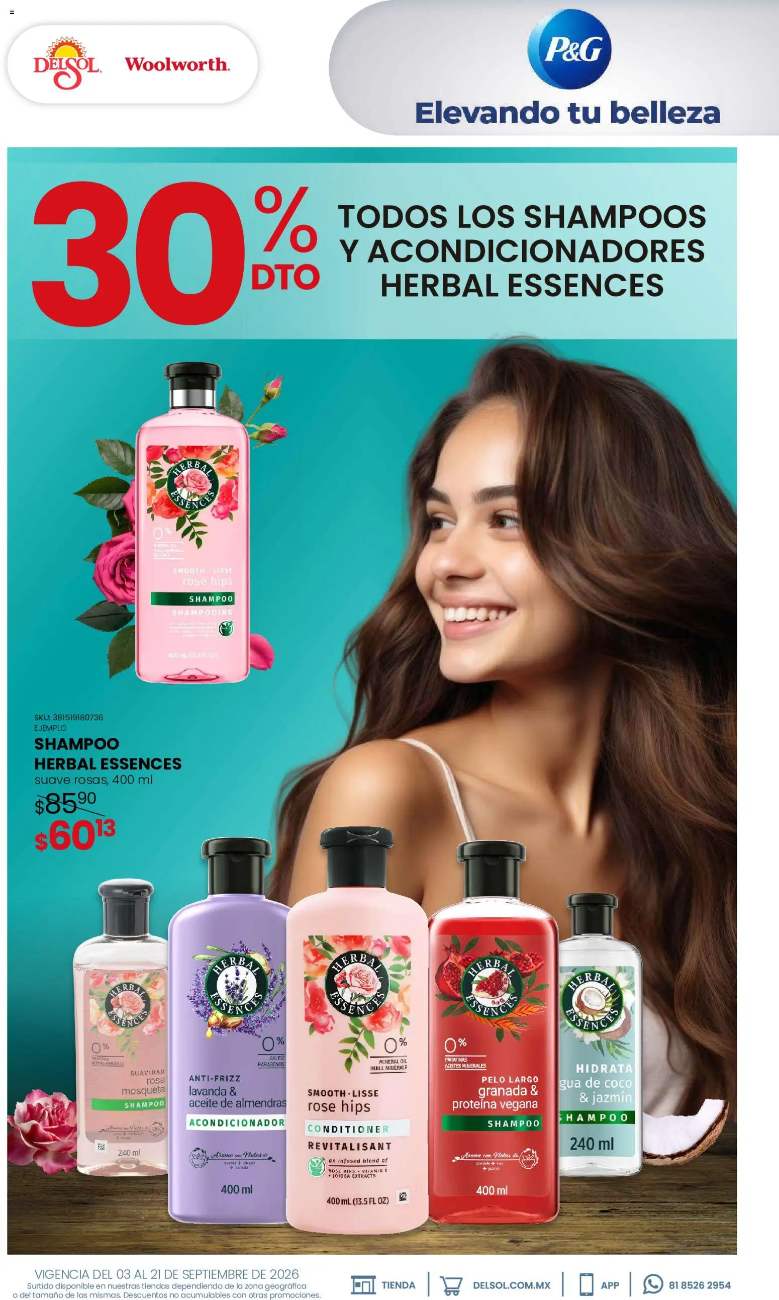 Nuevas ofertas de Del Sol y Woolworth válidas en toda la República Mexicana desde el 03/09/2026. ¡Encuentra las mejores ofertas en Del Sol y Woolworth catálogo Beauty Days! | Página: 7 | Productos: Almendras, Cítricos, Proteína, Acondicionador