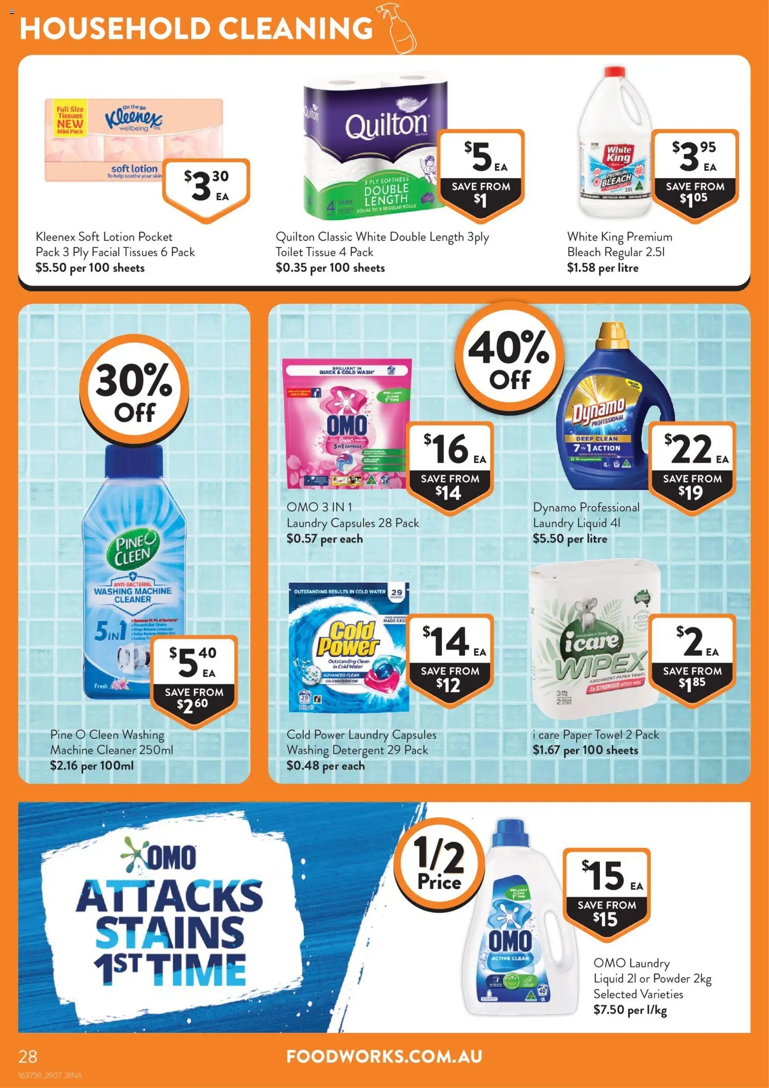 Foodworks catalogue - valid from 29/07/2026 | Page: 28 | Products: Toilet, Powder, Water, Laundry