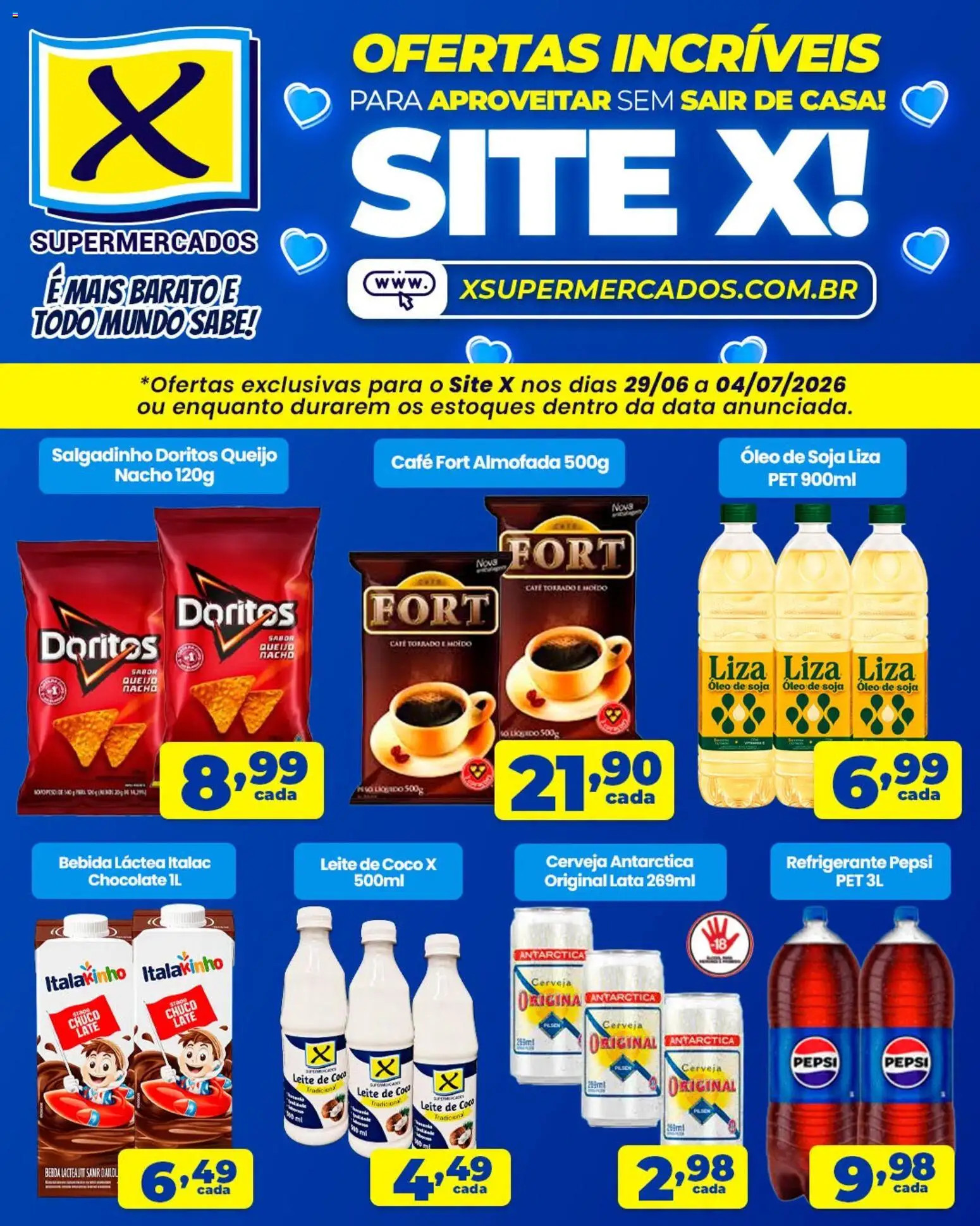 X Supermercados Folheto - válido de 29/06/2026 | Página: 2 | Produtos: Leite, Cerveja, Bebida, Refrigerante