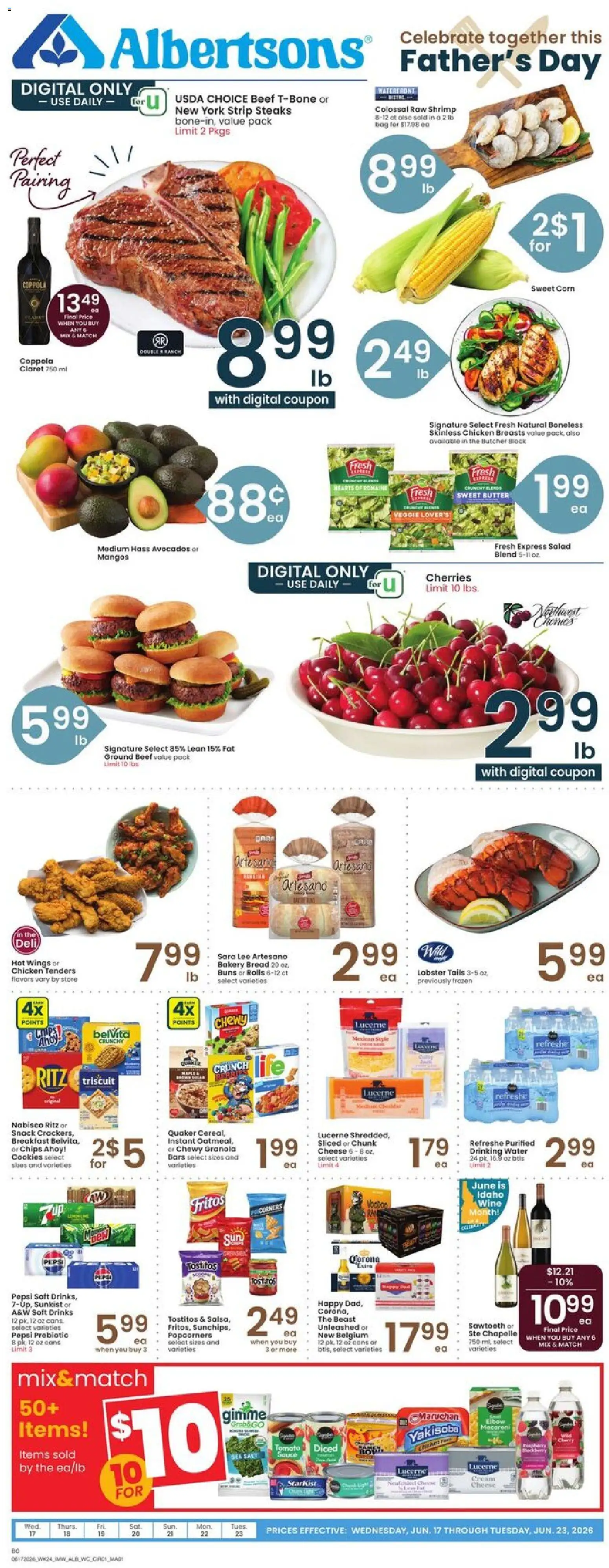 Albertsons Weekly Ad - valid from 17.06.2026 | Page: 1 | Products: Corn, Chips, Salad, Bag