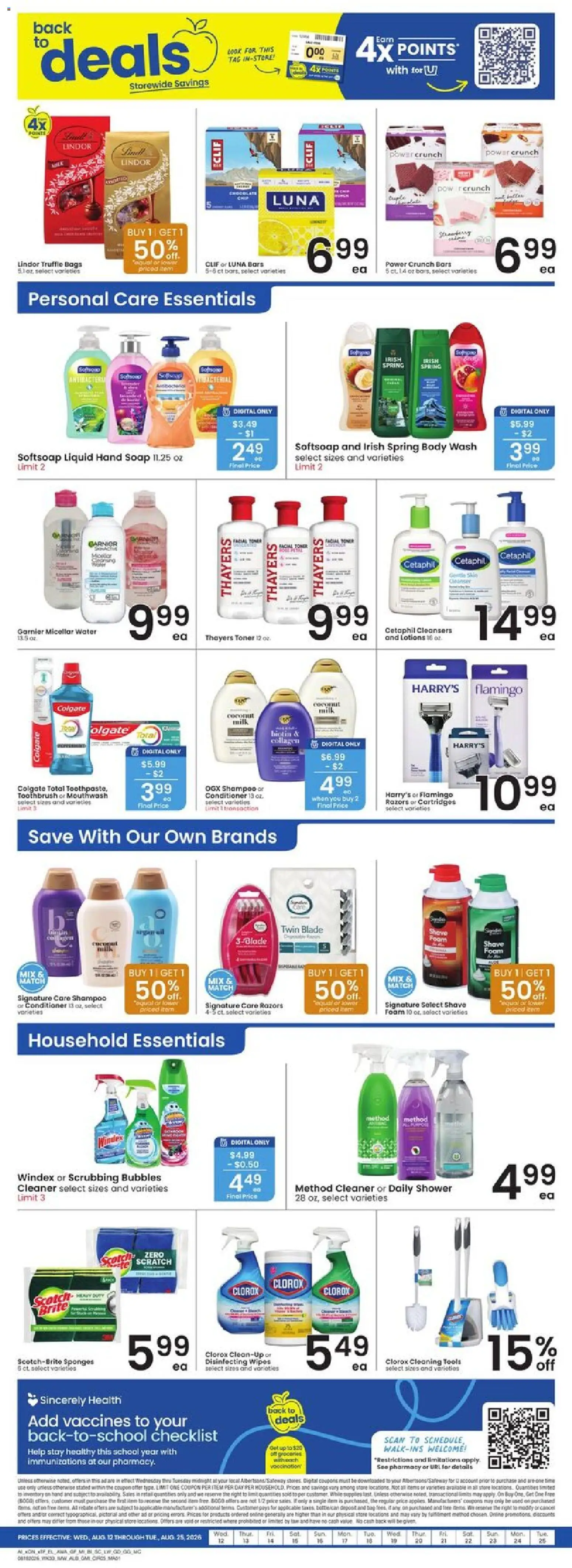 Albertsons Weekly Ad - valid from 08/19/2026 | Page: 6 | Products: Shampoo, Milk, Disinfecting wipes, Foam