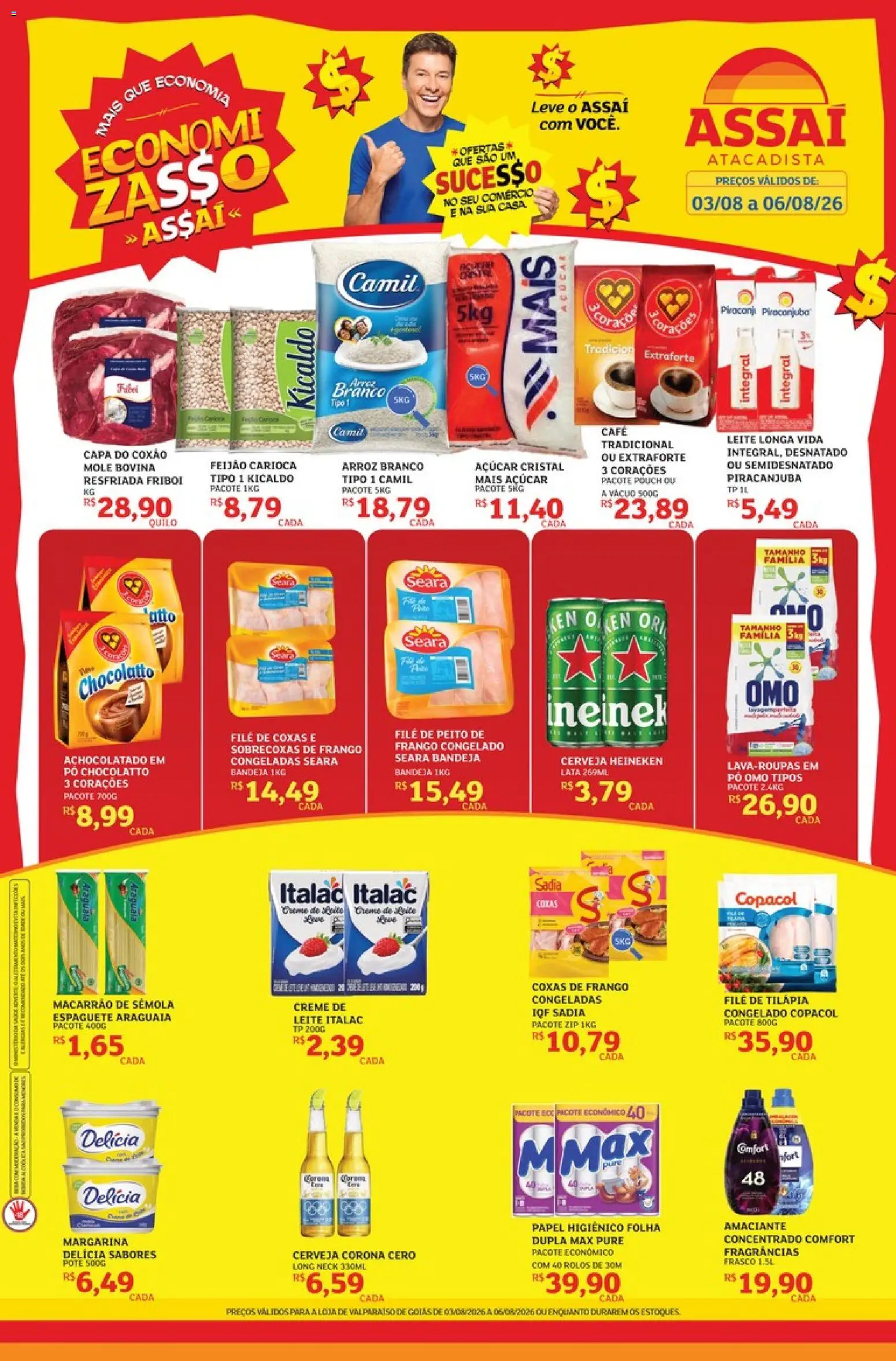 Assaí Atacadista Folheto - válido de 03/08/2026 | Página: 1 | Produtos: Cerveja, Arroz, Cerveja Heineken, Bandeja