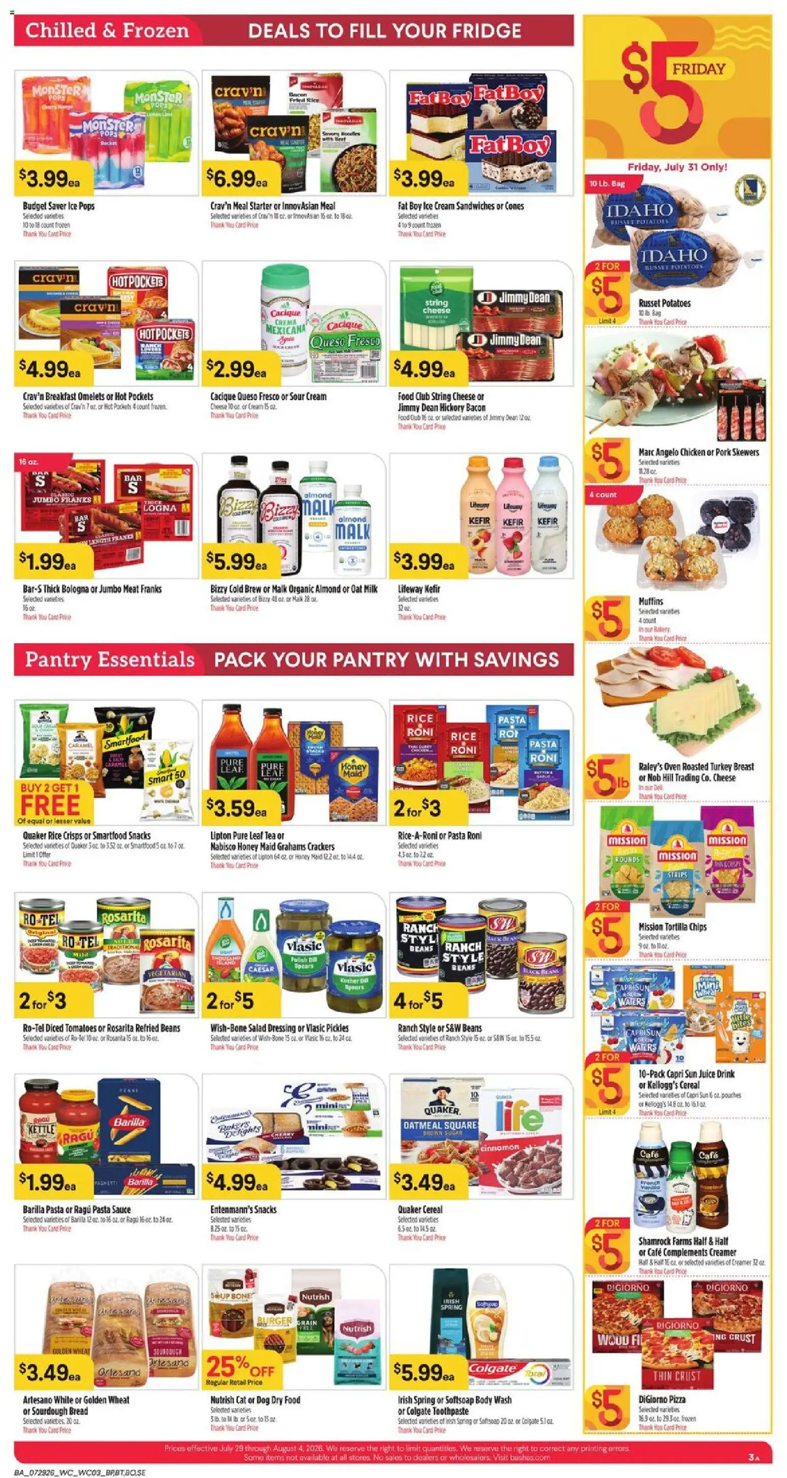 Basha's Weekly Ad - valid from 07/29/2026 | Page: 3 | Products: Milk, Bread, Pasta, Cream