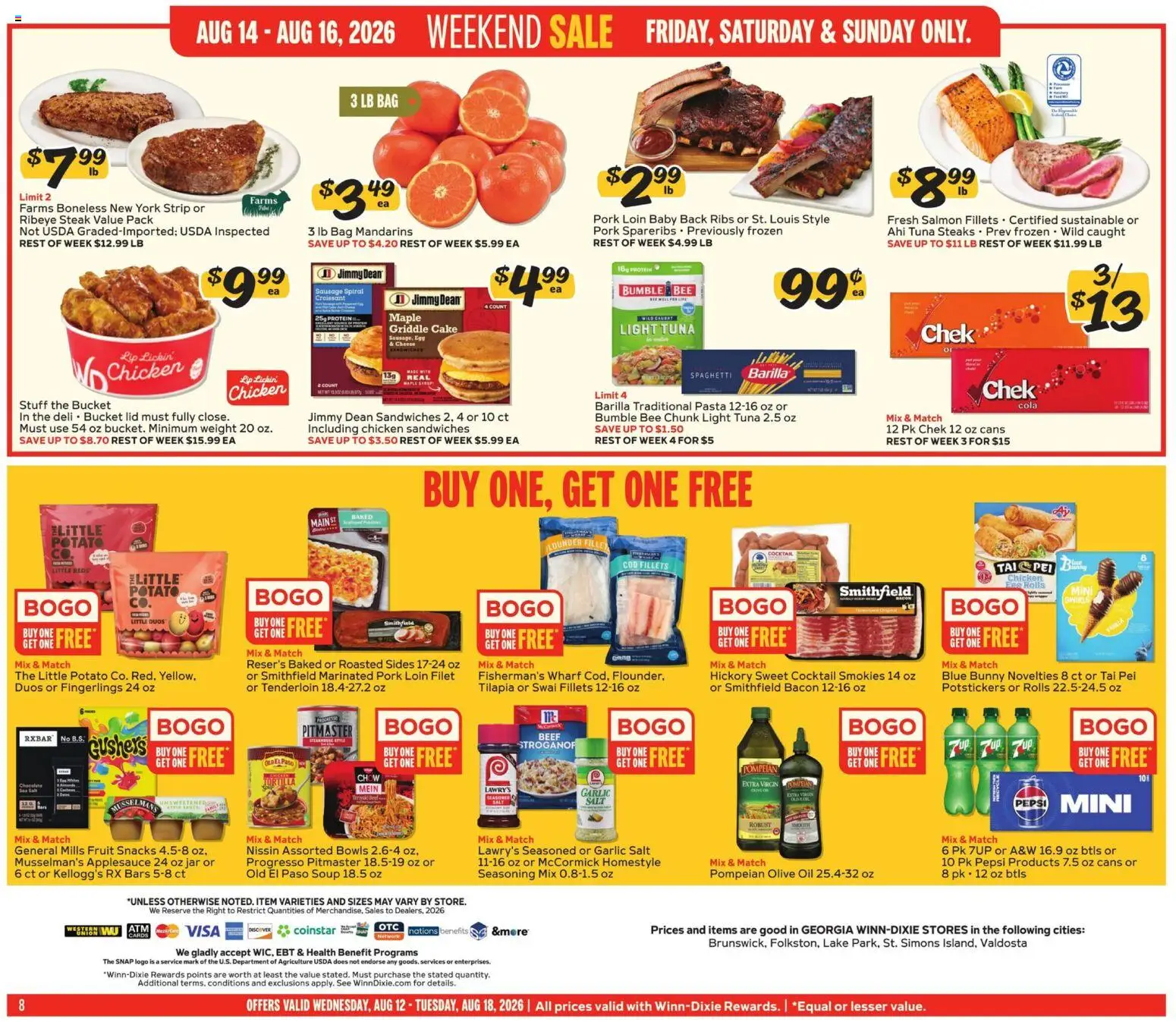 Winn Dixie Weekly Ad - valid from 08/12/2026 | Page: 8 | Products: Griddle, Beef, Barilla, Weight