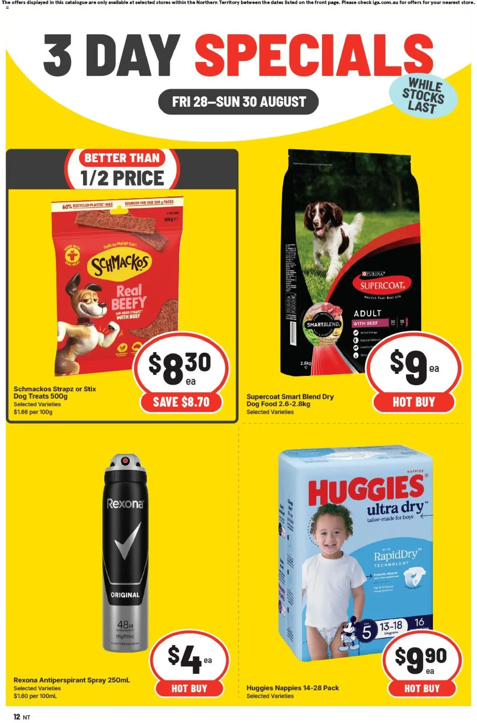 IGA catalogue - valid from 28/08/2026 | Page: 4 | Products: Beef, Antiperspirant, Nappies, Dog food