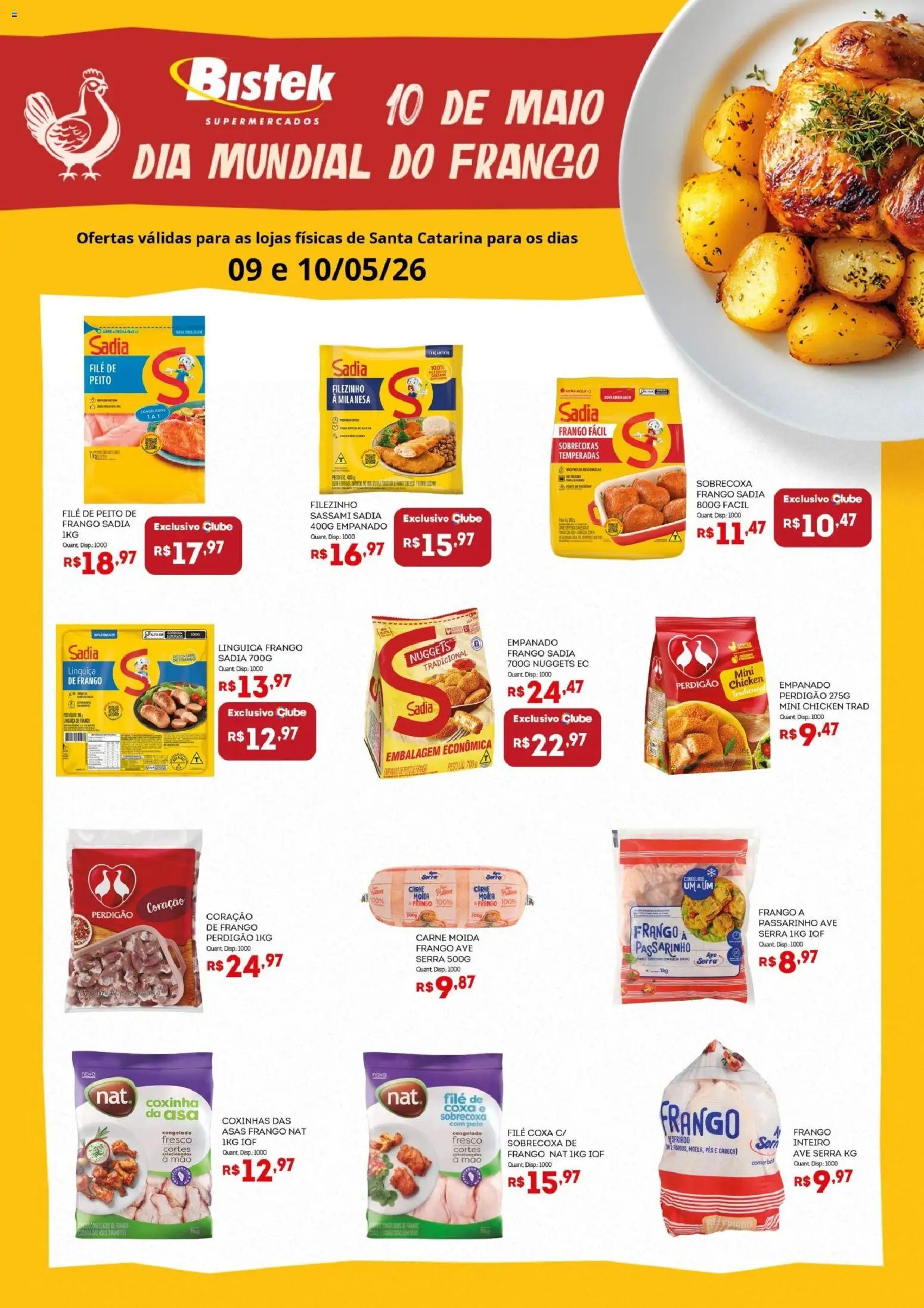 Bistek Supermercados Folheto - válido de 09.05.2026 | Página: 1 | Produtos: Linguiça, Carne, Frango, Carne moída