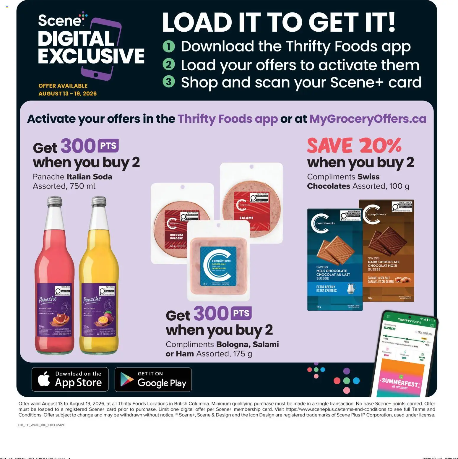 Thrifty Foods flyer valid from Aug 13, 2026 | Page: 13 | Products: Salt, Milk, Chocolate, Salami