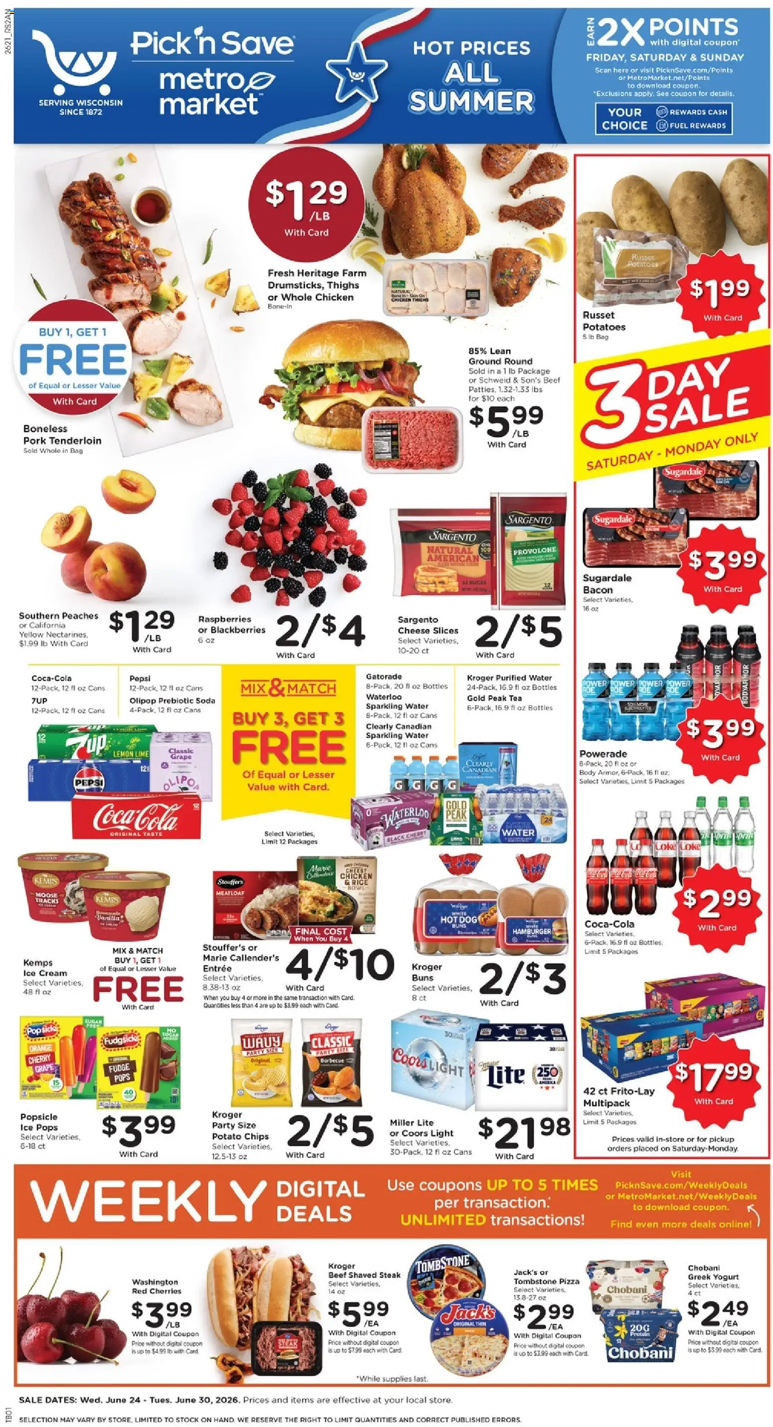 Pick ‘n Save Weekly Ad - valid from 06/24/2026 | Page: 1 | Products: Peaches, Pizza, Rice, Ice cream
