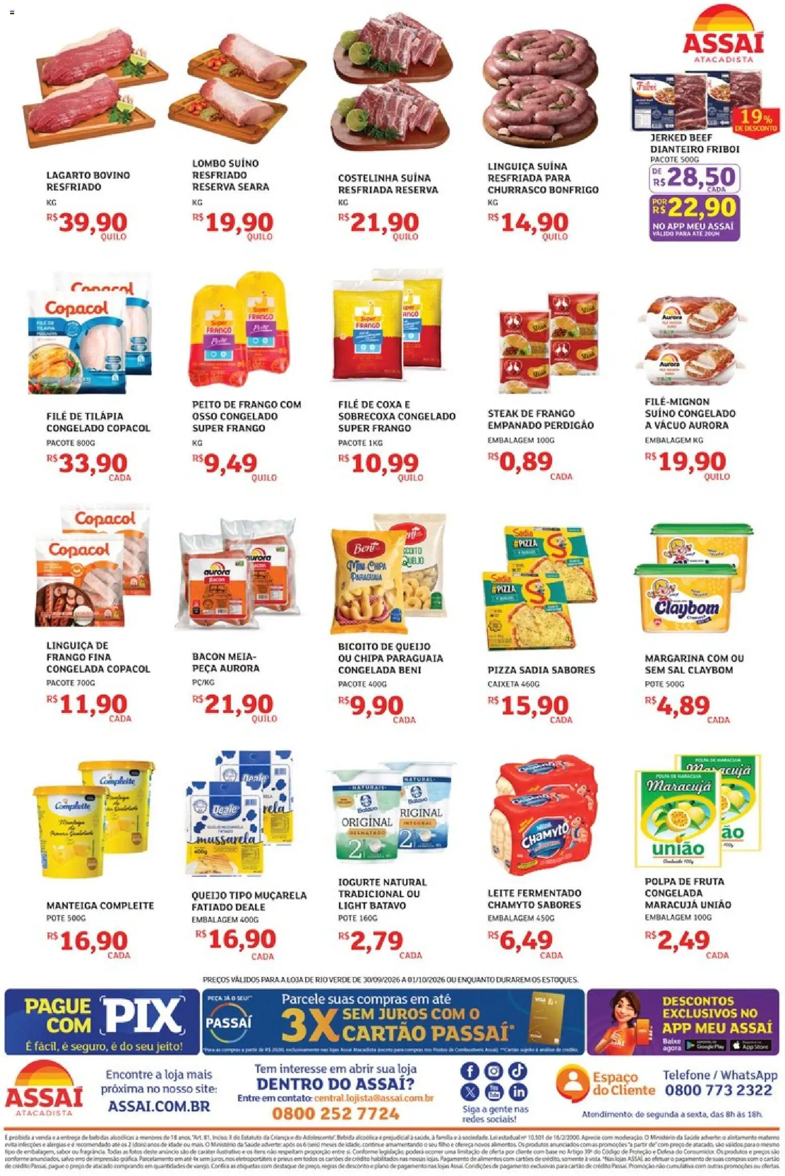 Assaí Atacadista Folheto - válido de 30/09/2026 | Página: 2 | Produtos: Leite, Queijo, Tilápia, Iogurte natural