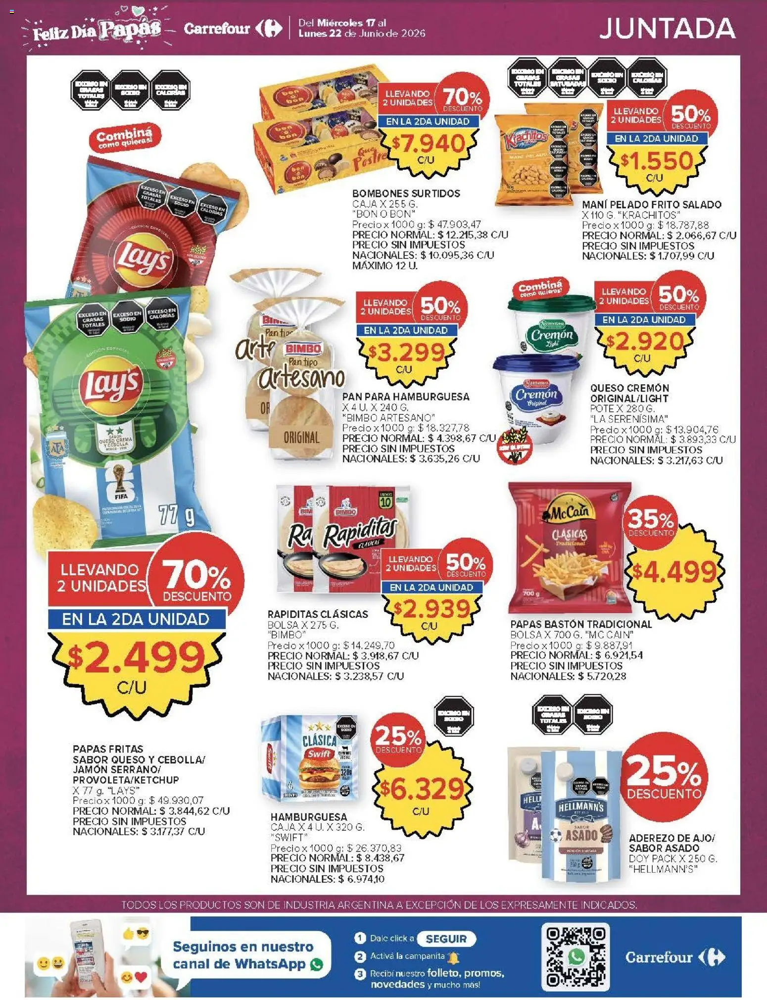 Carrefour ofertas │ válido desde el 17.06.2026 | Página: 43 | Productos: Bolsa, Queso crema, Queso, Papas fritas