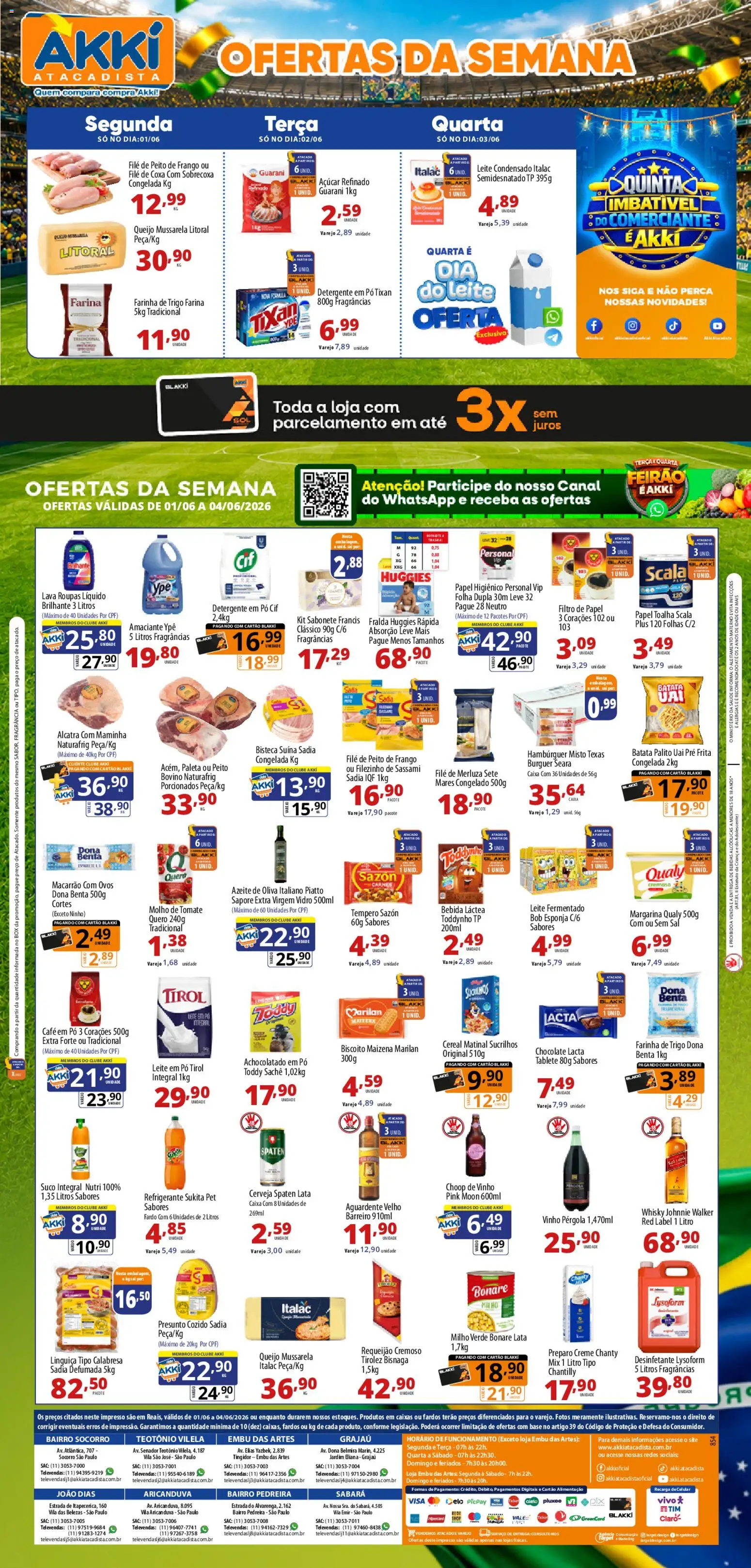 Akki Atacadista Folheto - válido de 01.06.2026 | Página: 1 | Produtos: Farinha de trigo, Sabonete, Azeite, Desinfetante