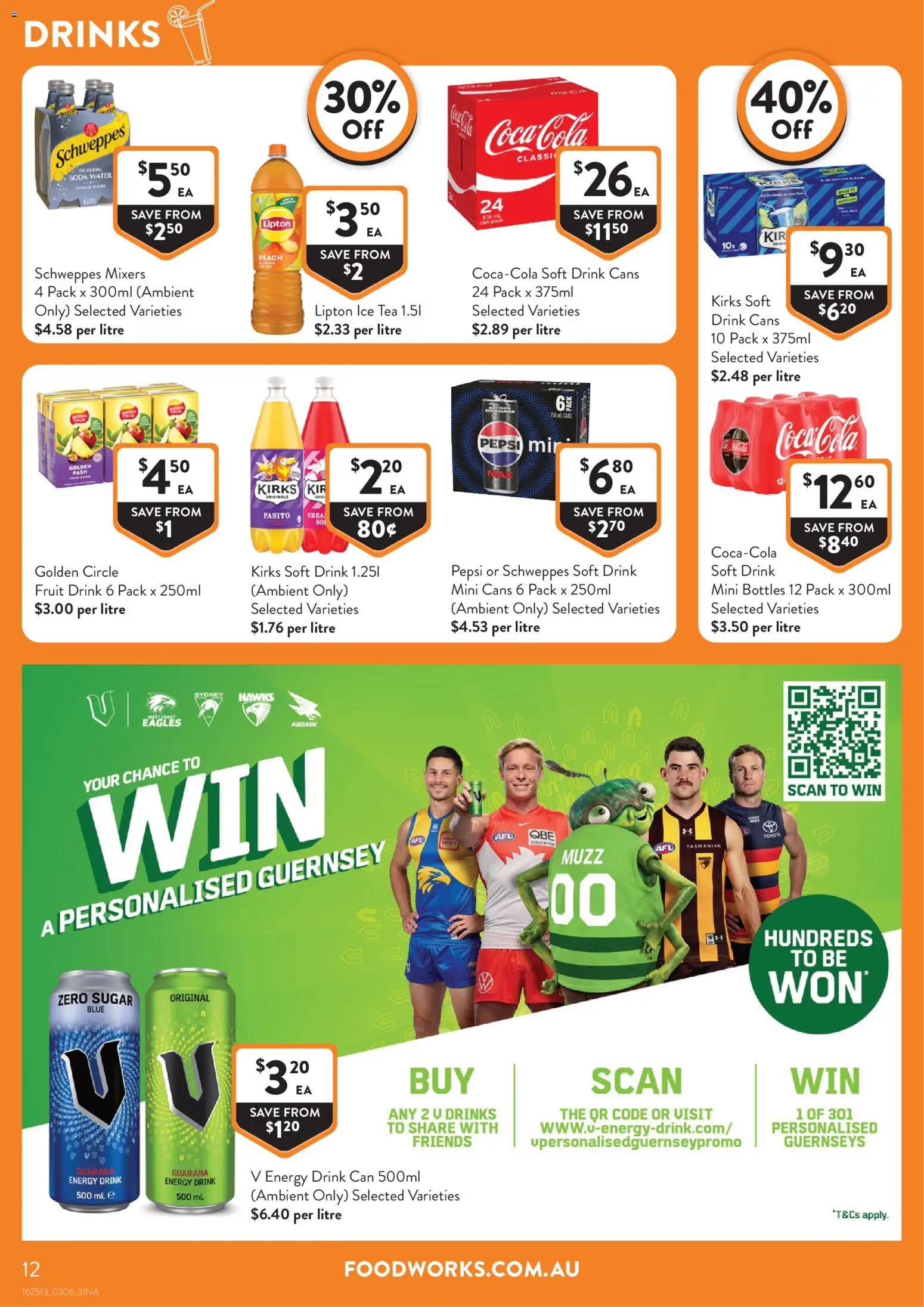 Foodworks catalogue - valid from 03.06.2026 | Page: 12 | Products: Energy drink, Tea, Pepsi, Peach