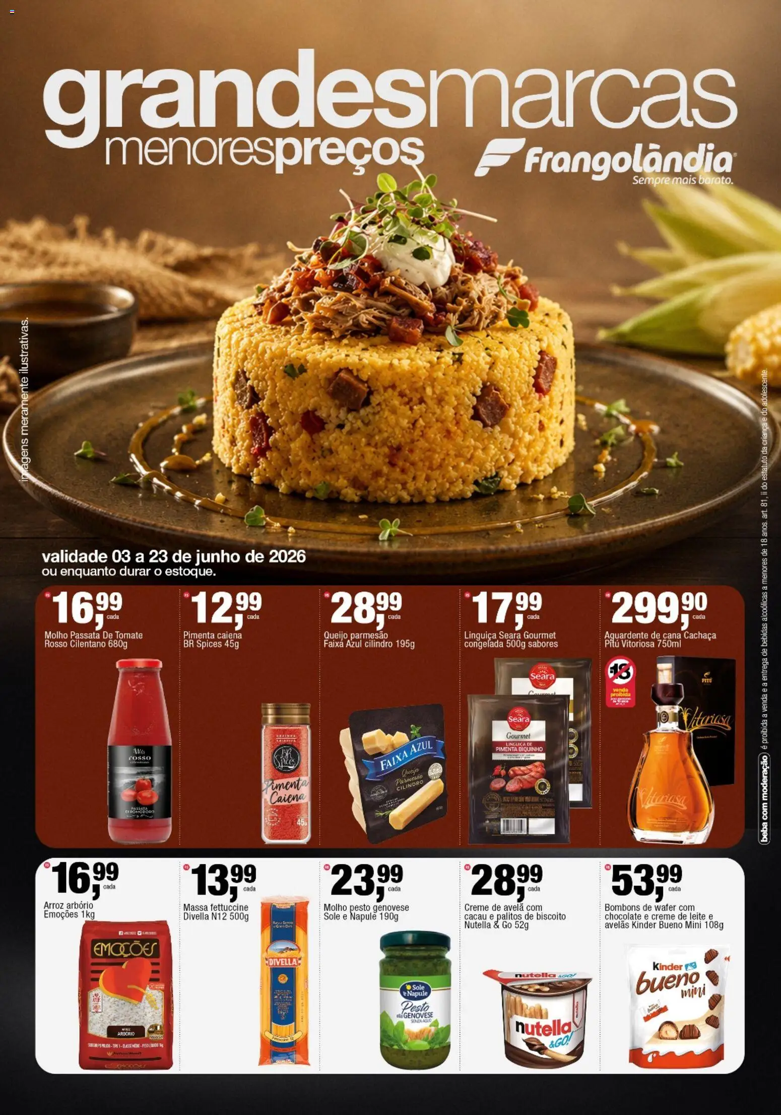 Frangolândia Folheto - válido de 03.06.2026 | Página: 1 | Produtos: Arroz, Massa, Queijo parmesão, Creme de leite
