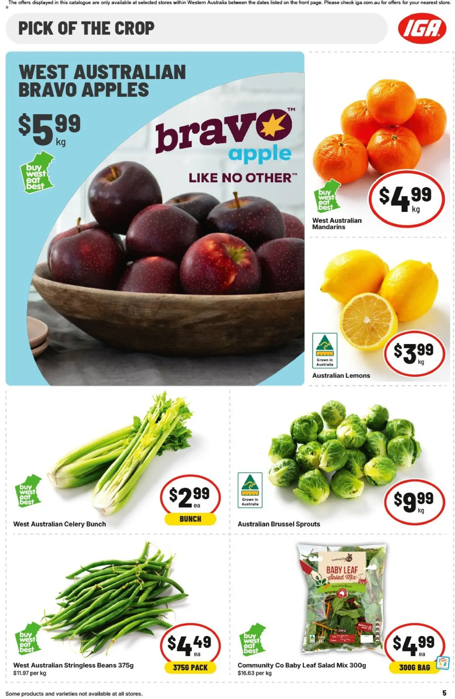 IGA catalogue - valid from 01/07/2026 | Page: 5 | Products: Apples, Mandarins, Salad, Bag