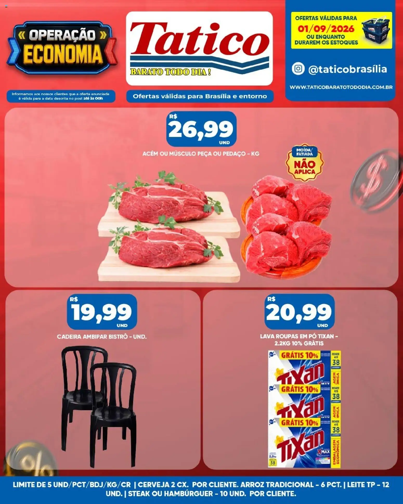 Tatico Folheto - válido de 02/09/2026 | Página: 34 | Produtos: Steak, Cadeira, Cerveja, Arroz
