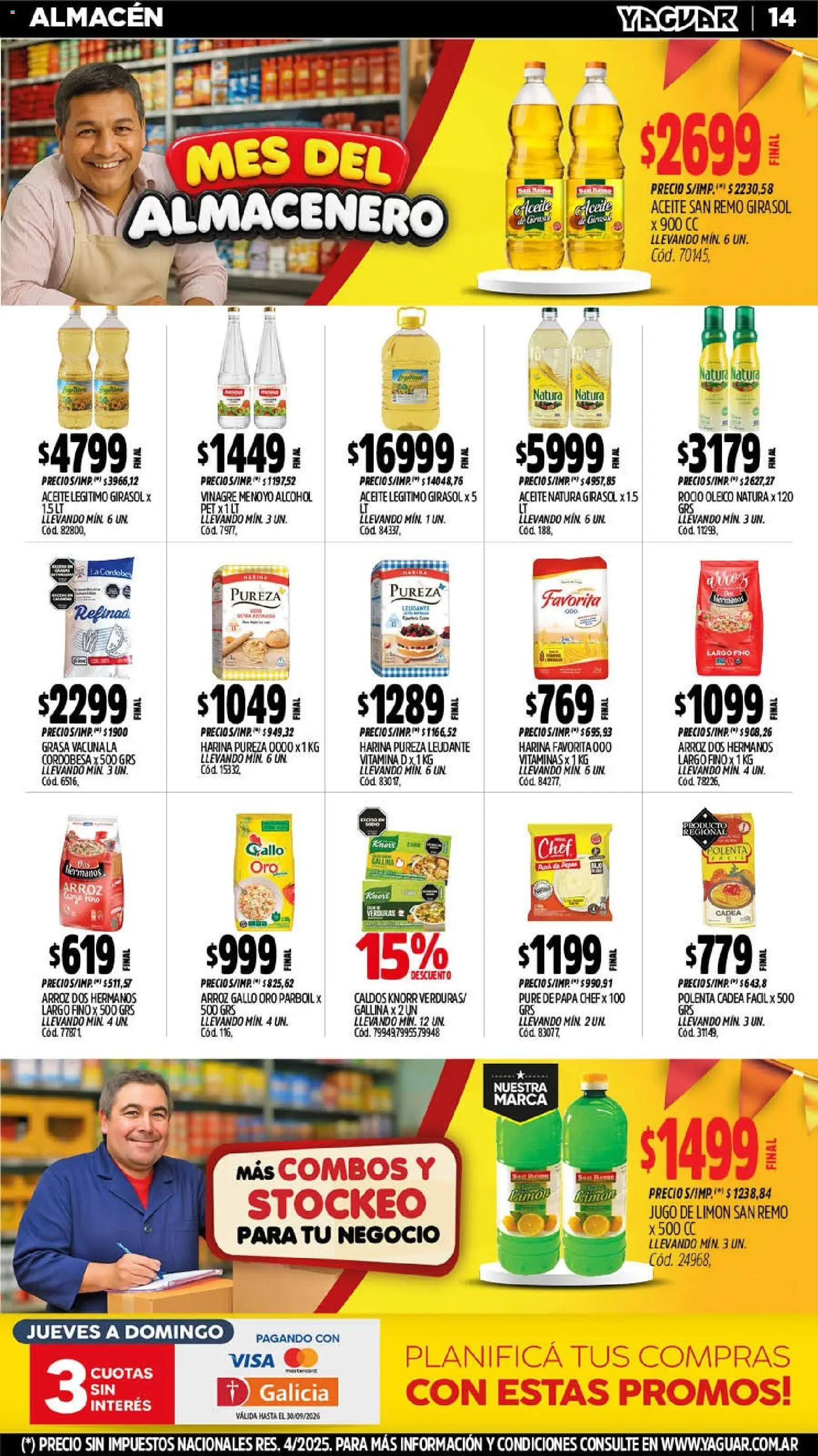 Yaguar - Oferta Semanal General Roca │ válido desde el 14/09/2026 | Página: 14 | Productos: Jugo de limón, Harina, Aceite, Puré