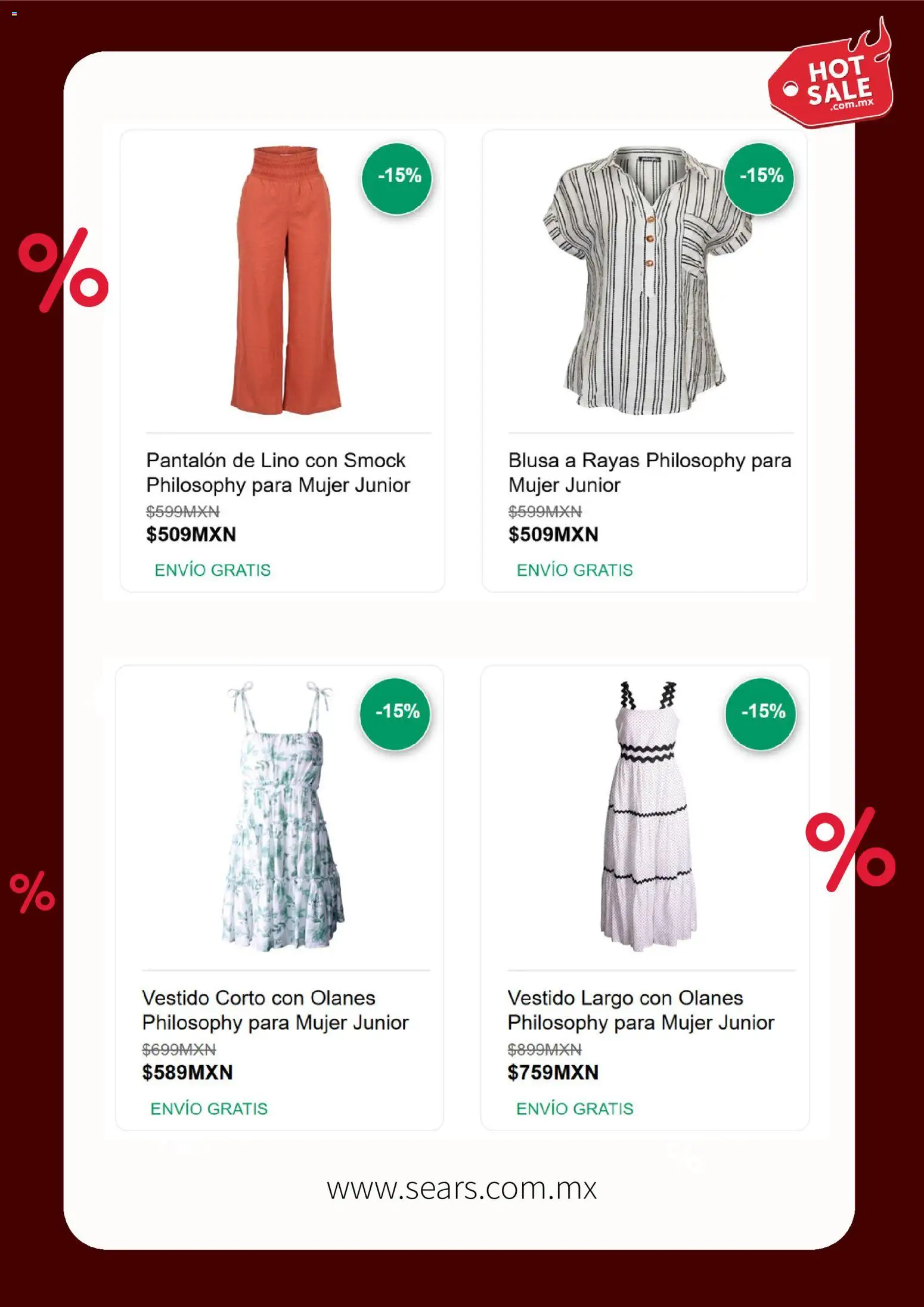 Nuevas ofertas de Sears válidas en toda la República Mexicana desde el 25.05.2026. ¡Encuentra las mejores ofertas en Sears Hot Sale! | Página: 5 | Productos: Blusa, Vestido