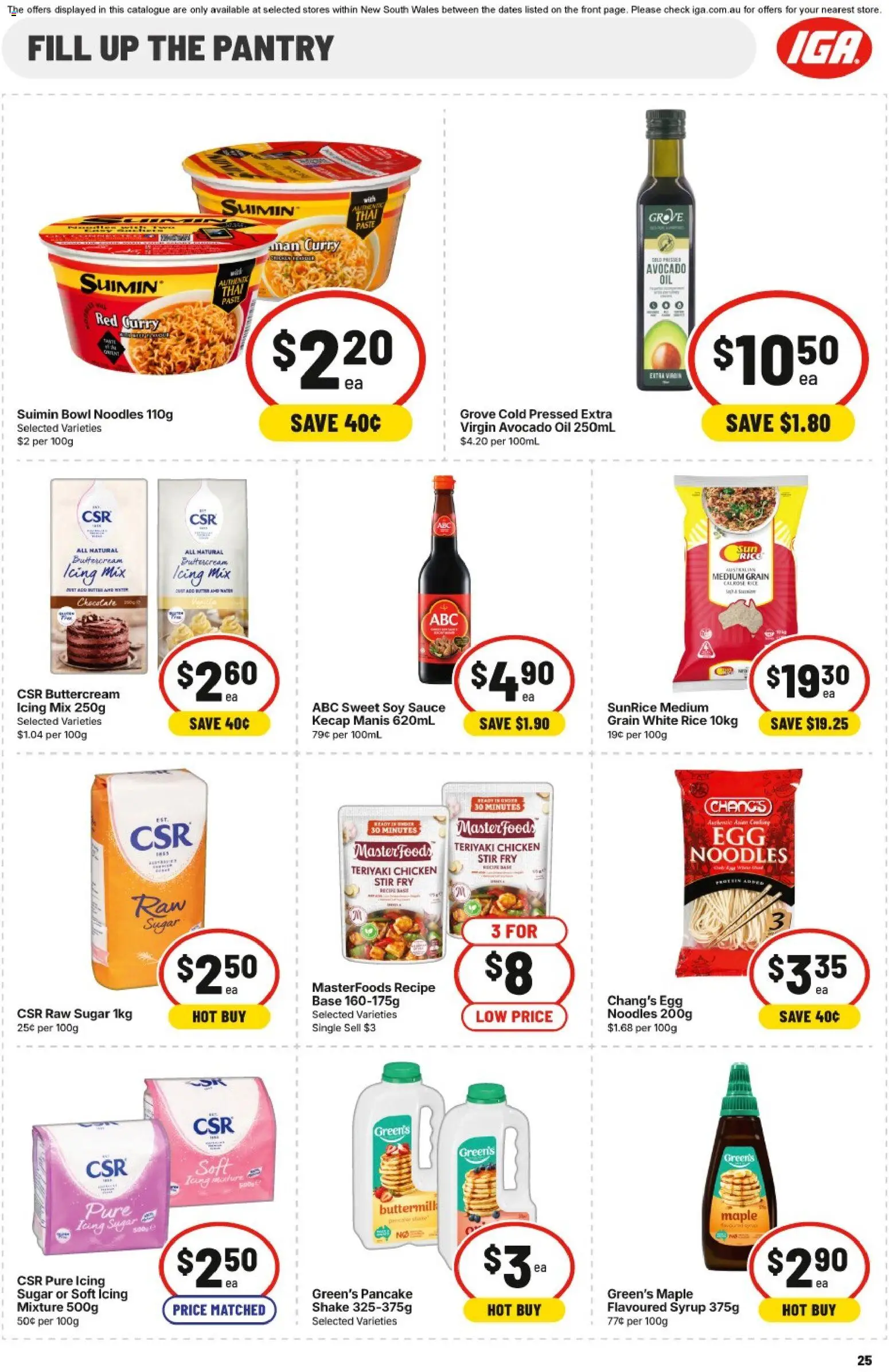 IGA catalogue - valid from 08/07/2026 | Page: 23 | Products: Chicken, Noodles, Avocado, Sugar
