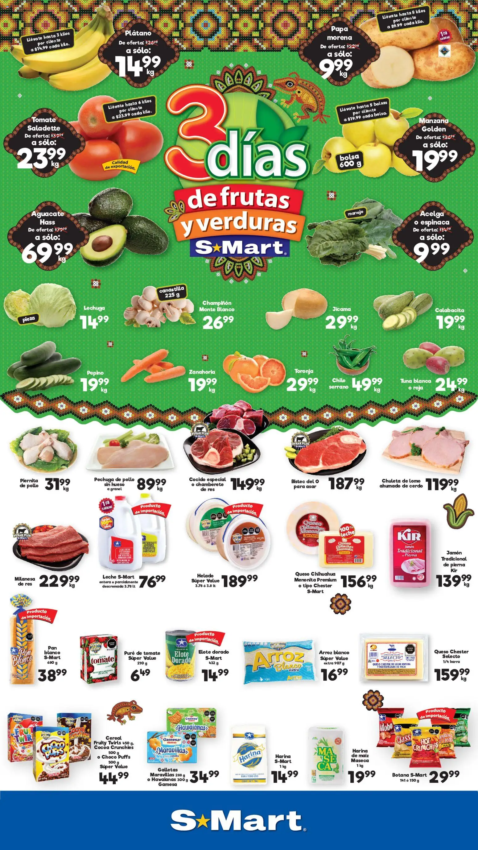 Nuevas ofertas de S-Mart válidas en toda la República Mexicana desde el 15/09/2026. ¡Encuentra las mejores ofertas en S-Mart folleto Matamoros! | Página: 1 | Productos: Papa, Bistec, Galletas, Calabacita