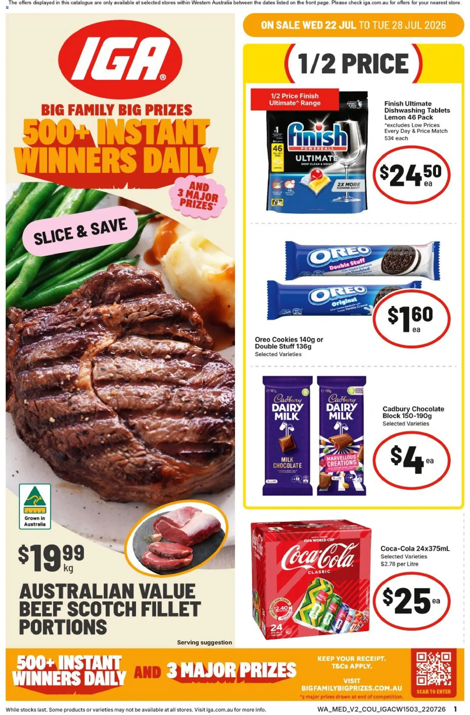 IGA catalogue - valid from 22/07/2026 | Page: 1 | Products: Milk, Beef, Lemon, Scotch