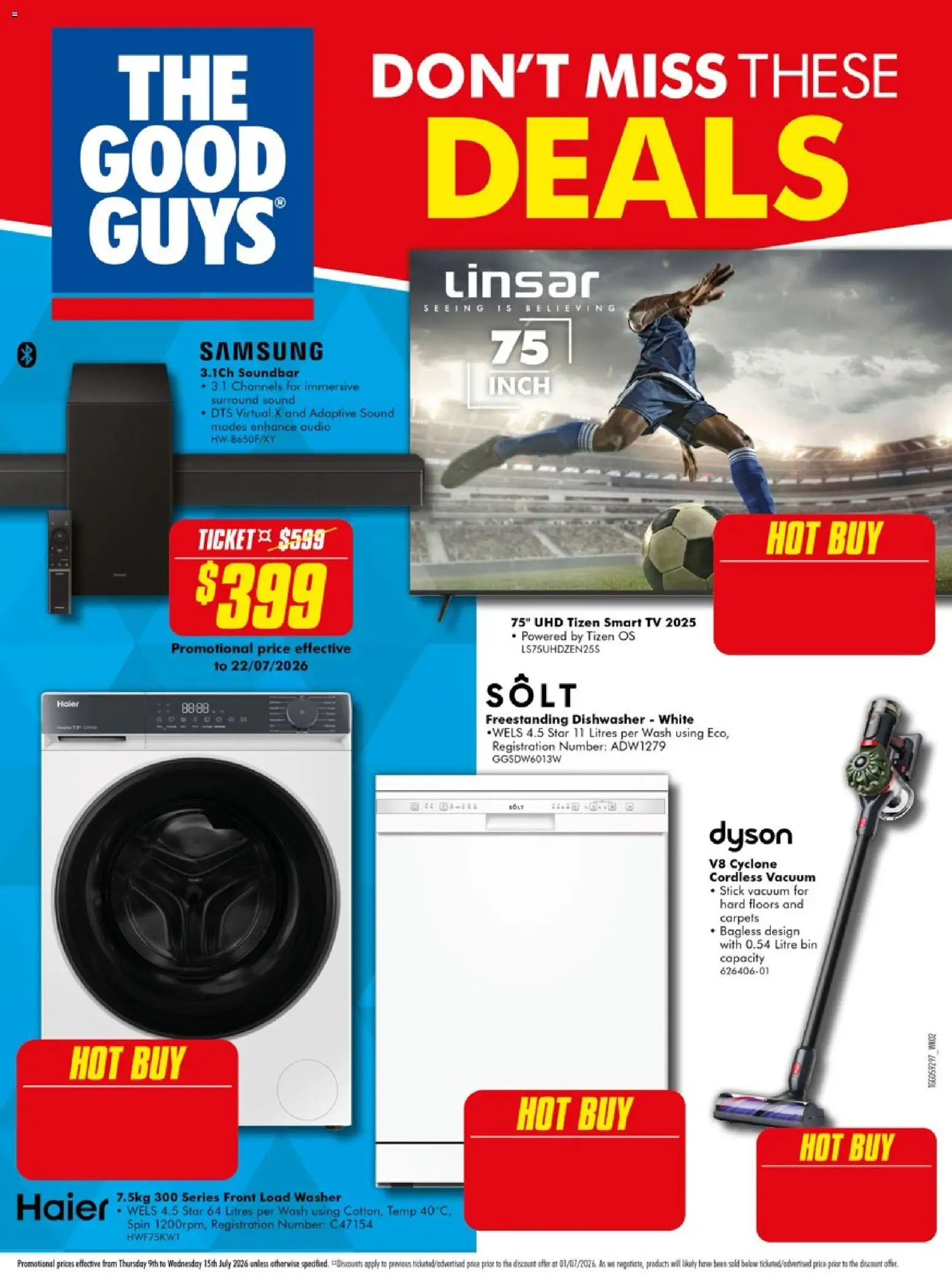 The Good Guys catalogue - valid from 09/07/2026 | Page: 13 | Products: Tv, Audio, Dishwasher, Washer