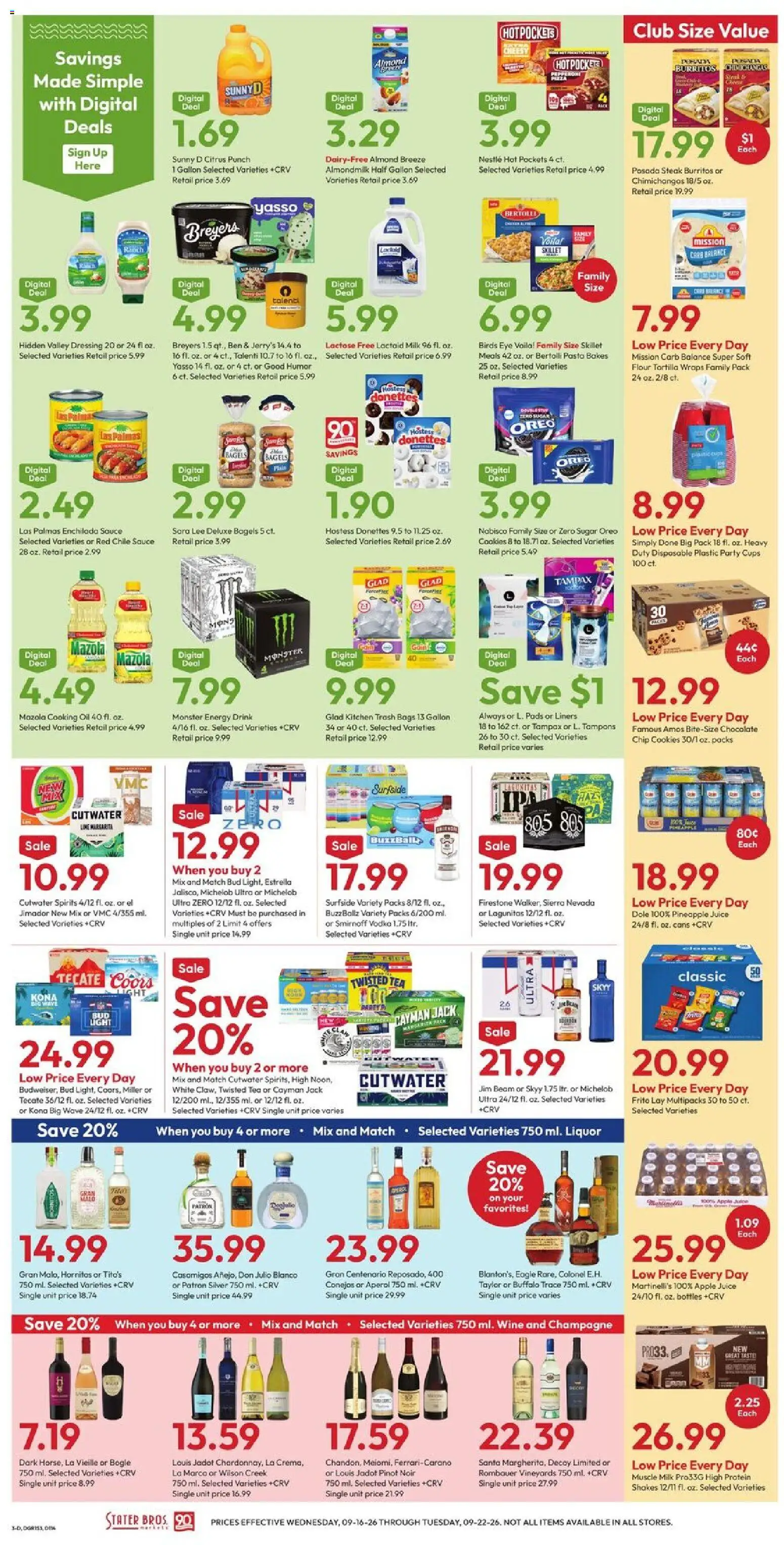 Stater Bros Weekly Ad - valid from 09/16/2026 | Page: 3 | Products: Champagne, Oreo, Pads, Pineapple juice