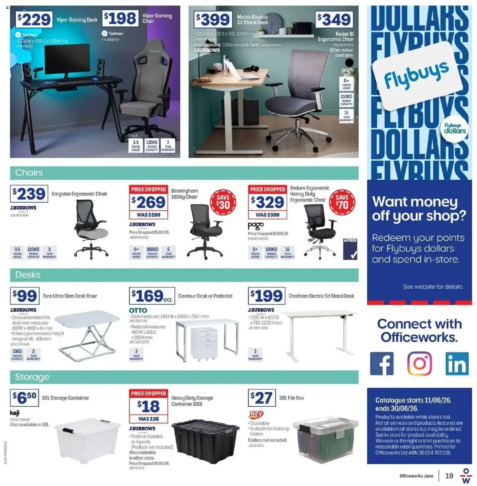 Officeworks catalogue - valid from 11.06.2026 | Page: 19 | Products: Chair, Desk, Ergonomic, Contour