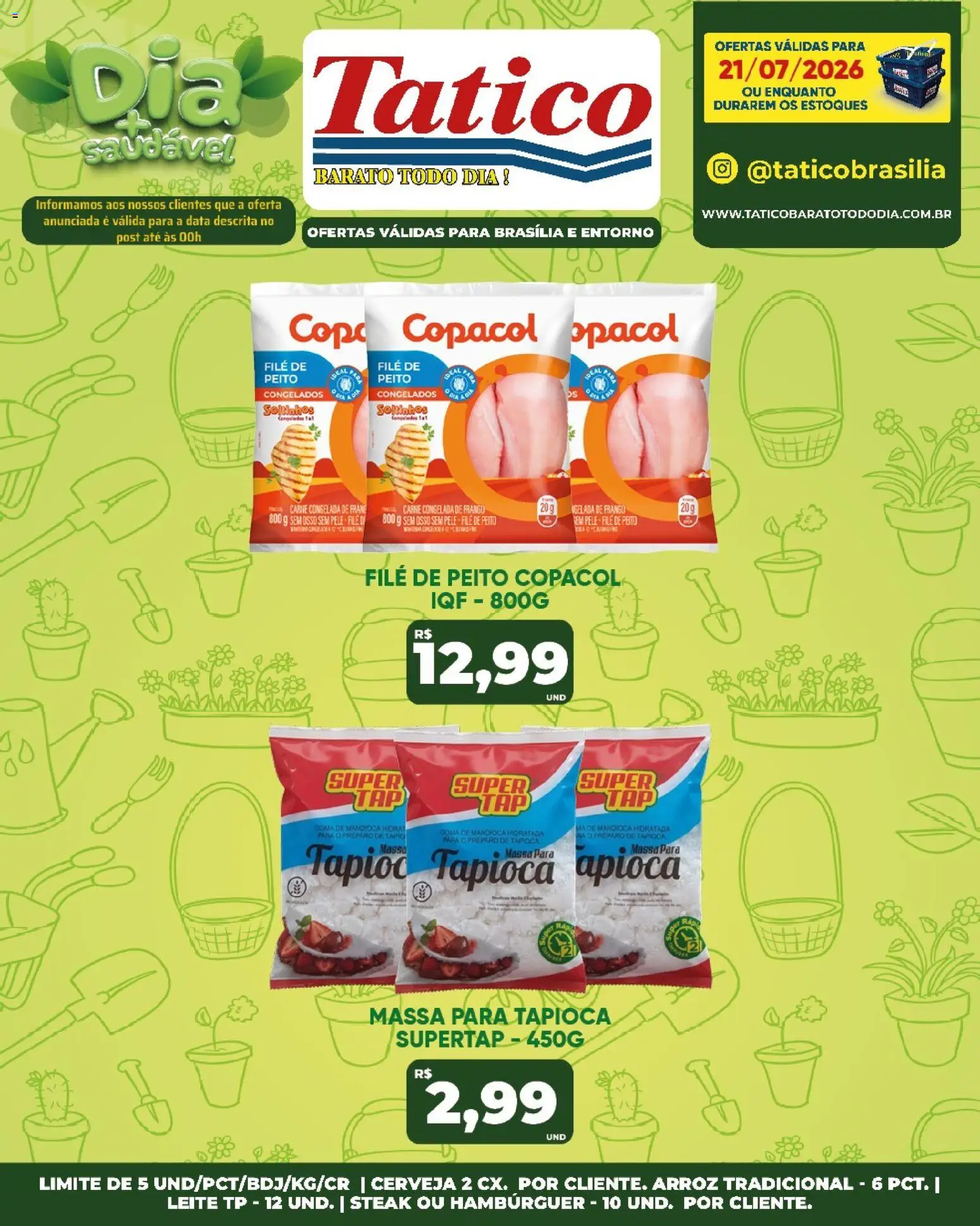 Tatico Folheto - válido de 21/07/2026 | Página: 21 | Produtos: Mandioca, Leite, Arroz, Massa