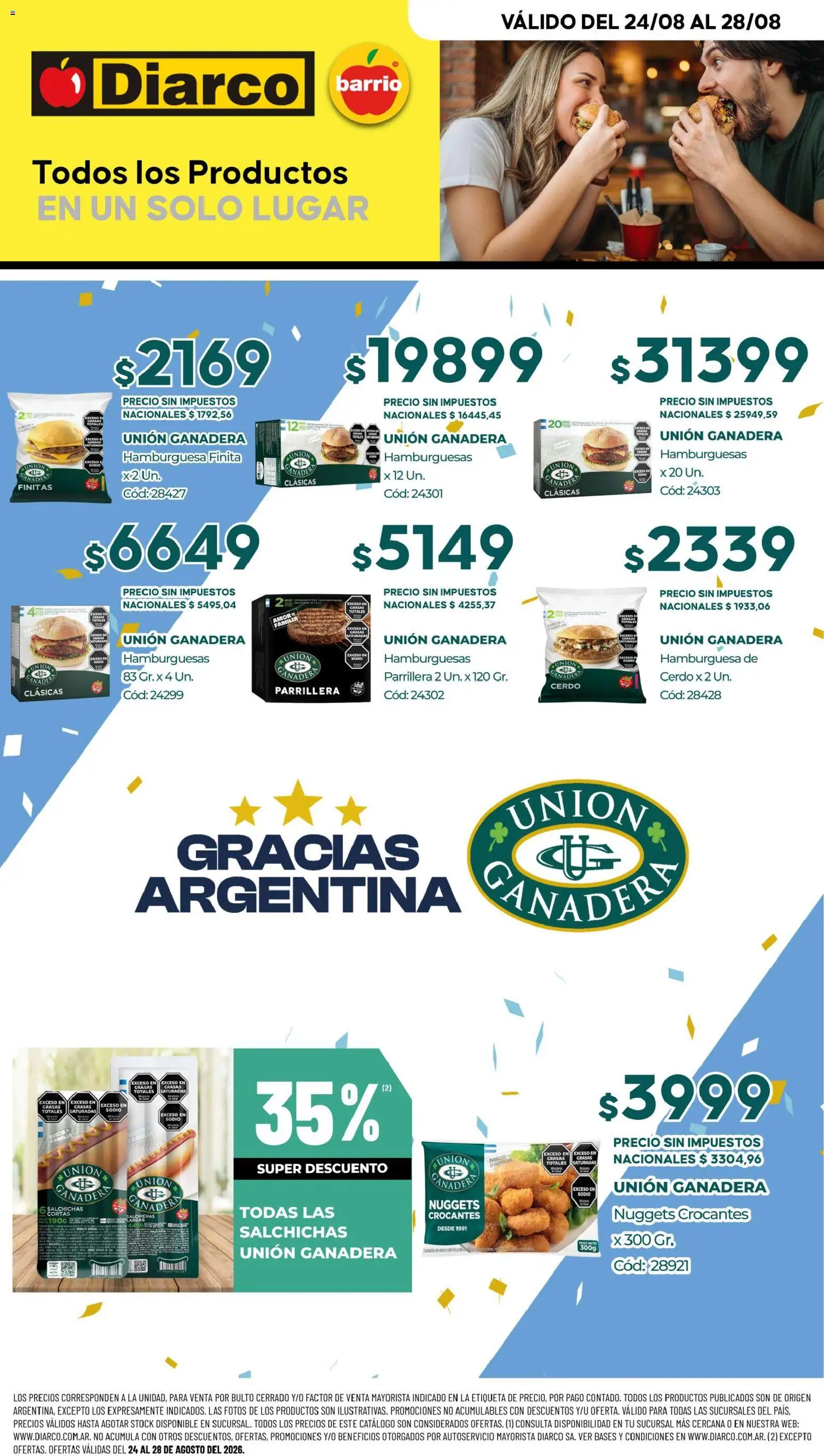 Diarco - Especial Unión Ganadera │ válido desde el 24/08/2026 | Página: 1 | Productos: Hamburguesa, Cerdo, Salchichas