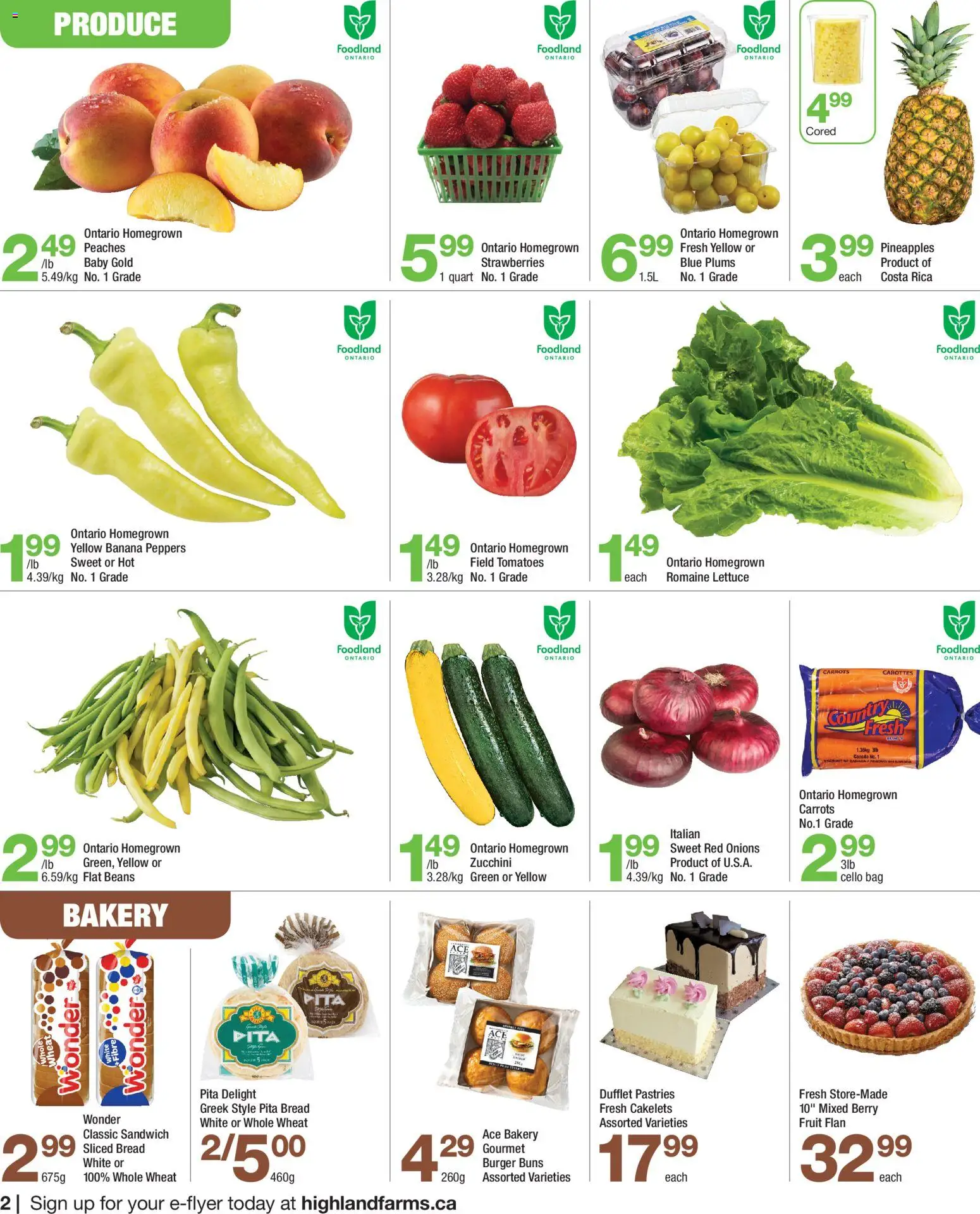Highland Farms flyer valid from Aug 13, 2026 | Page: 2 | Products: Zucchini, Bag, Peaches, Bakery