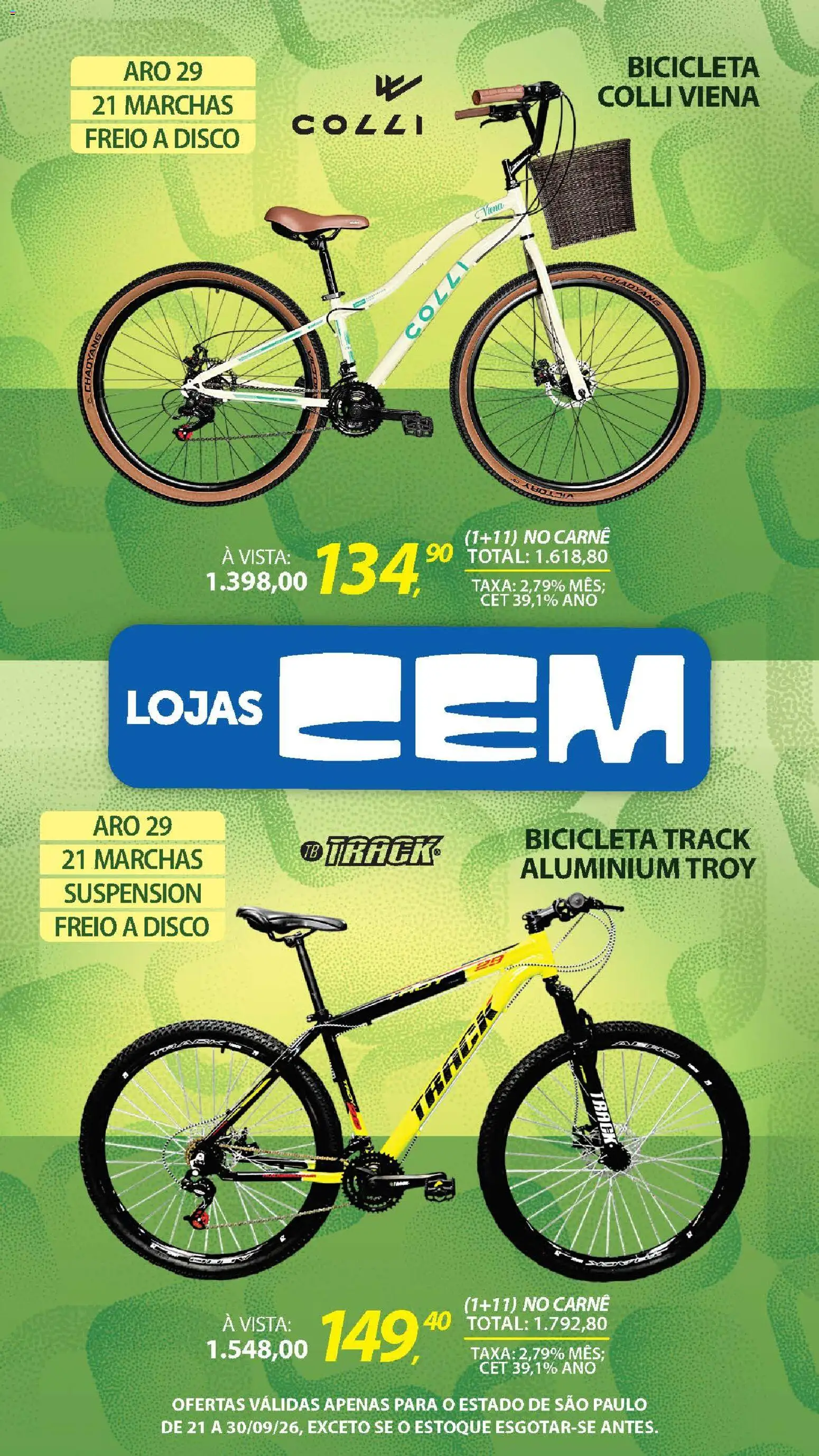 Lojas Cem Folheto - válido de 21/09/2026 | Página: 35 | Produtos: Bicicleta, Carne, Disco