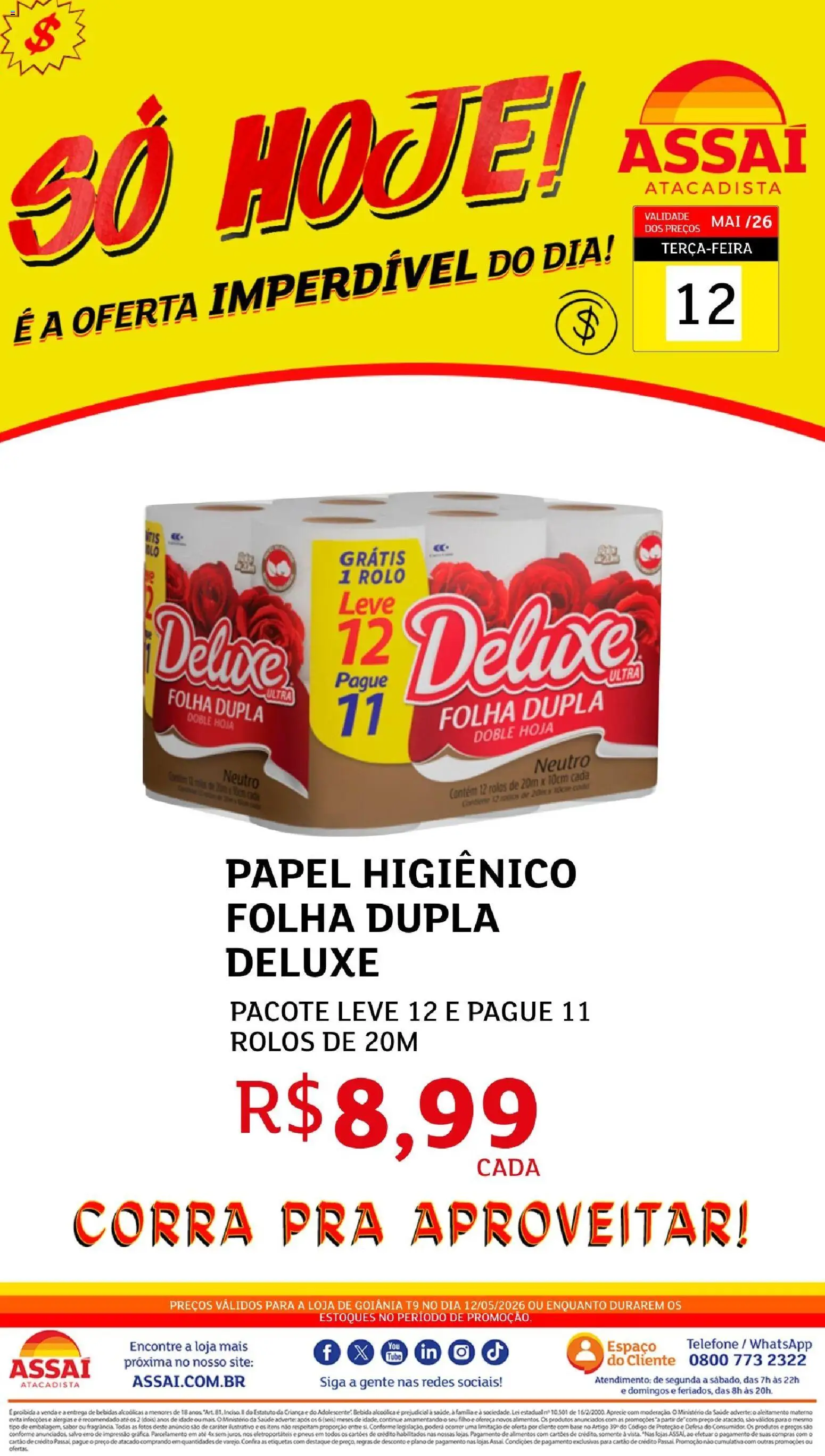 Assaí Atacadista Folheto - válido de 12.05.2026 | Página: 1 | Produtos: Rolo, Pneus, Telefone, Papel higiênico