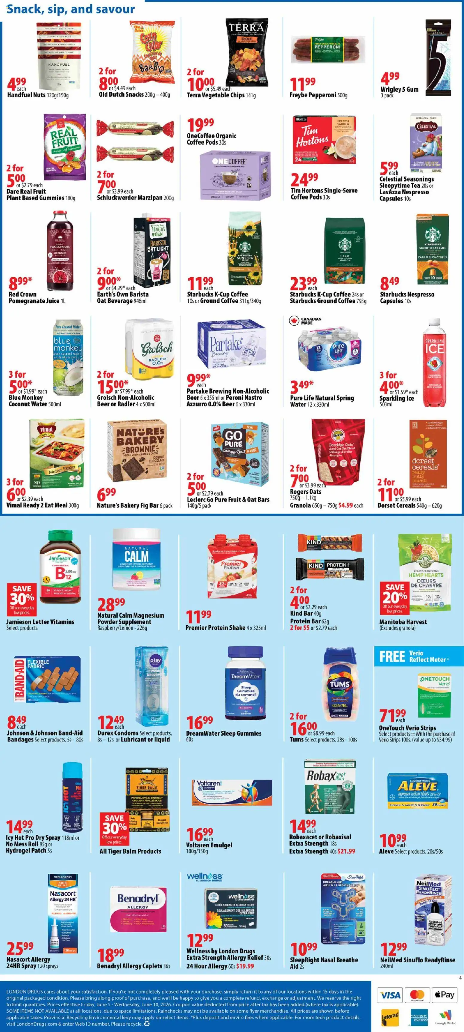London Drugs flyer valid from 05.06.2026 | Page: 6 | Products: Tea, Nuts, Chocolate, Juice