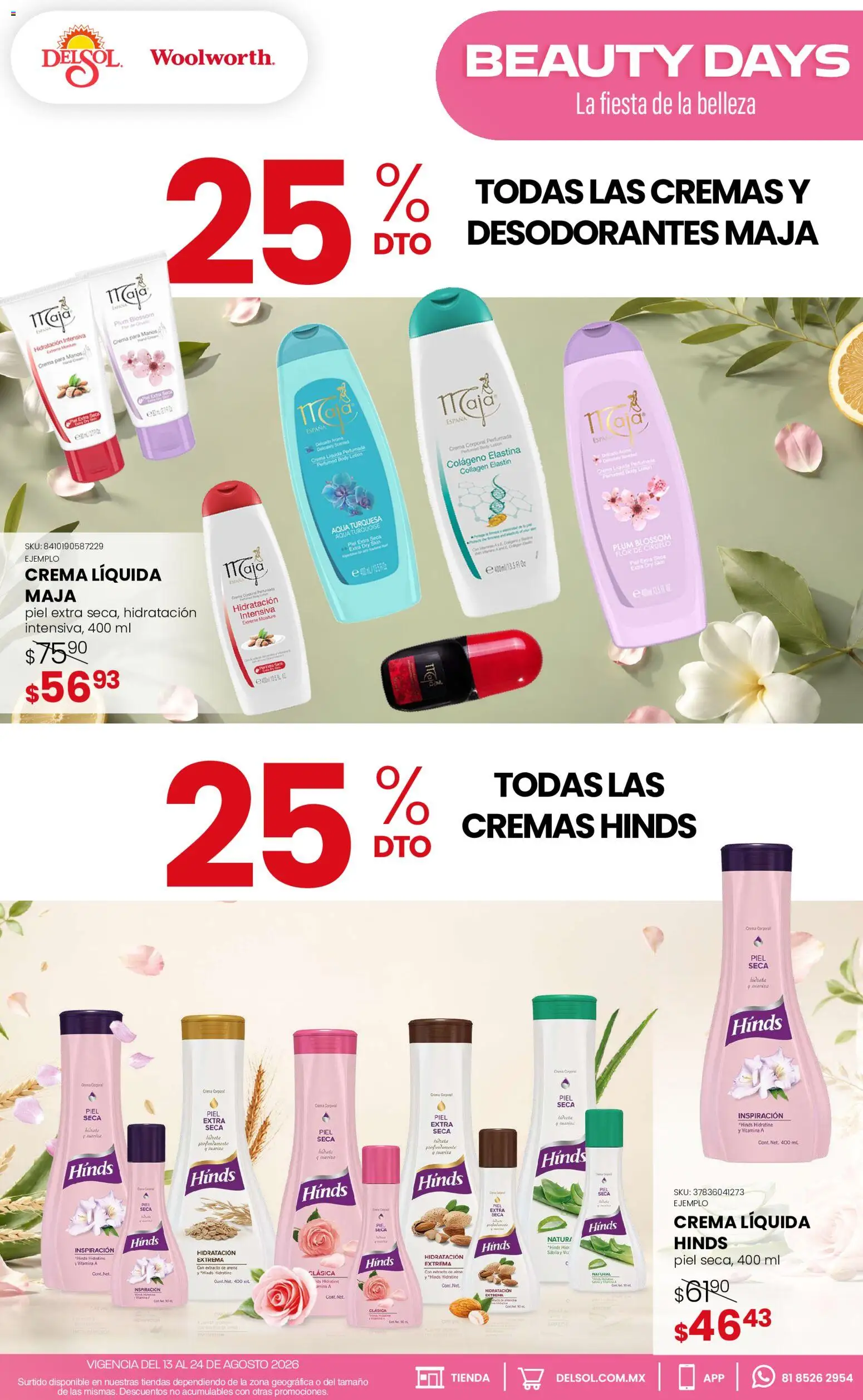 Nuevas ofertas de Del Sol y Woolworth válidas en toda la República Mexicana desde el 13/08/2026. ¡Encuentra las mejores ofertas en Del Sol y Woolworth katalog Beauty Days! | Página: 4 | Productos: Crema para manos, Crema, Cuna, Crema corporal