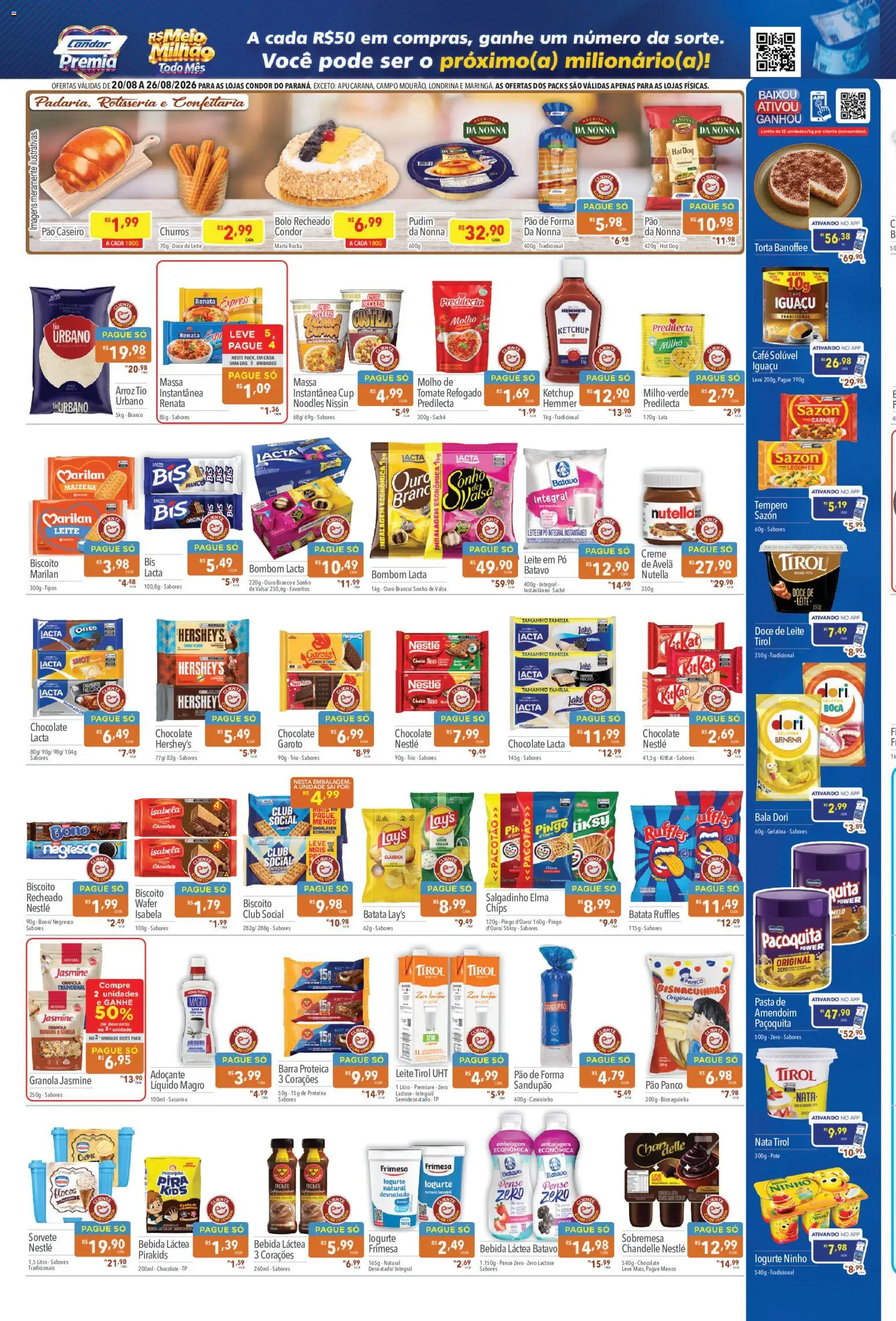 Supermercados Condor Folheto - válido de 20/08/2026 | Página: 2 | Produtos: Sobremesa, Sanduíche, Bebida, Doce de leite
