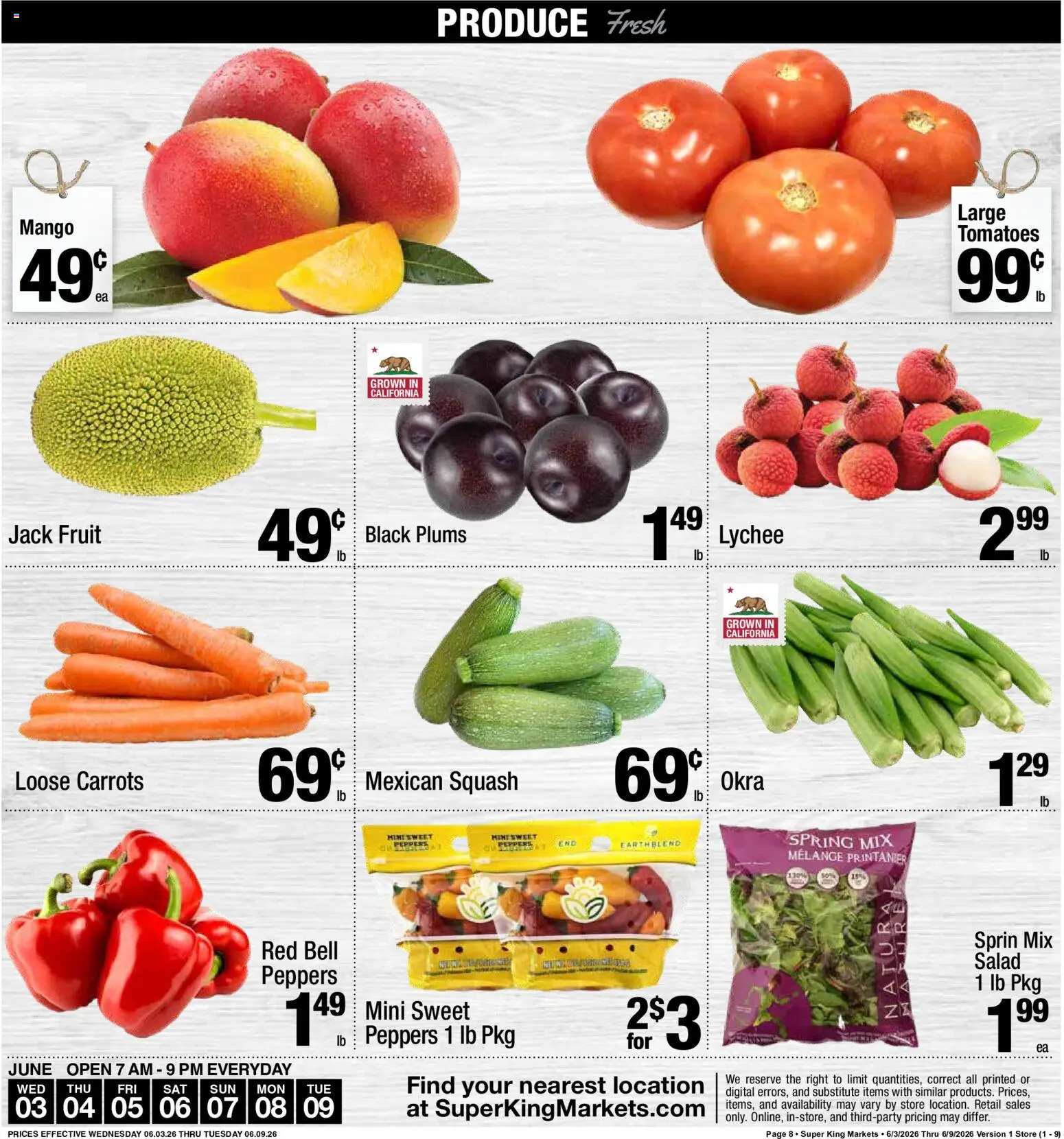 Super King Weekly Ad - valid from 03.06.2026 | Page: 8 | Products: Peppers, Tomatoes, Salad, Mango