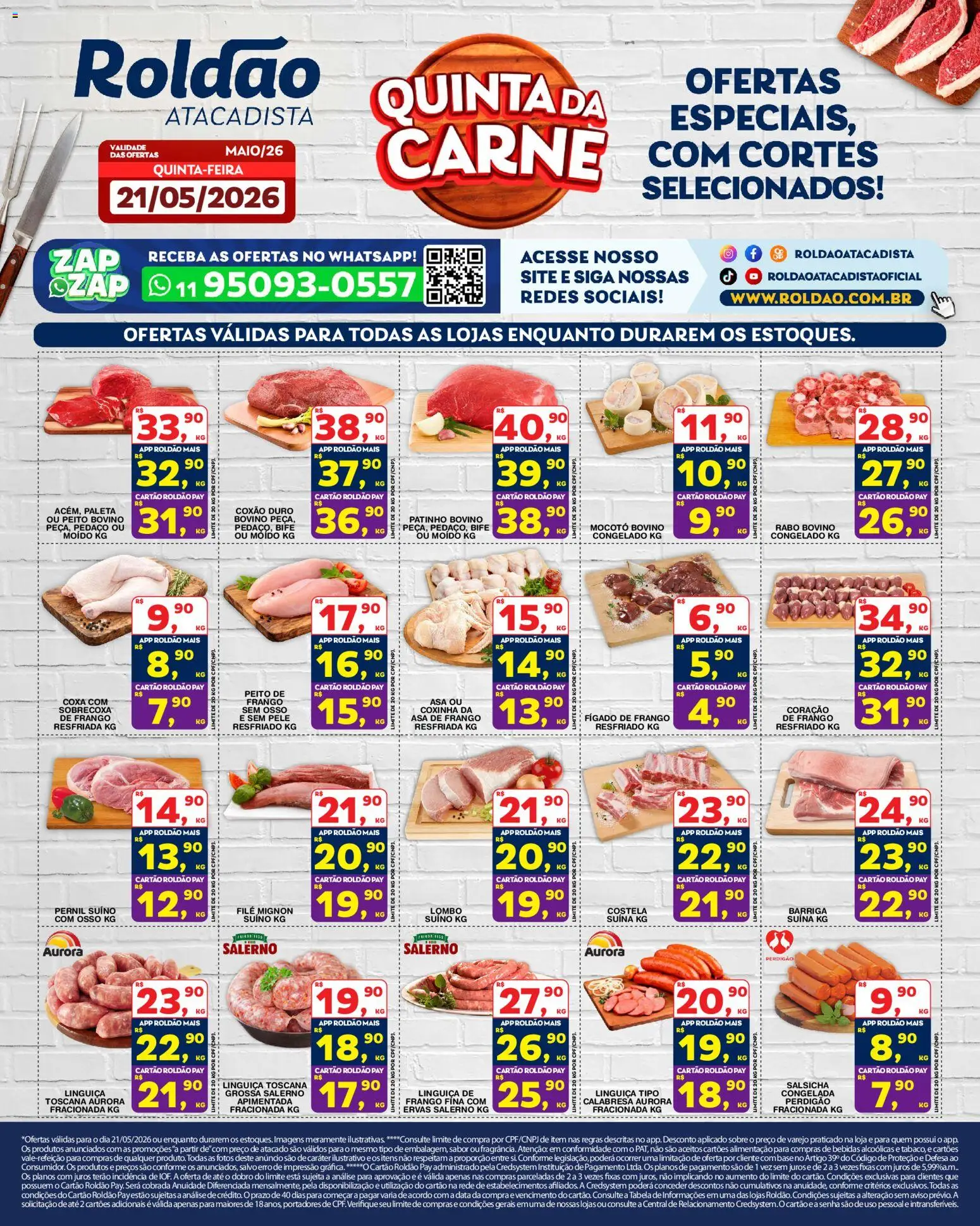 Roldão Folheto - válido de 21.05.2026 | Página: 1 | Produtos: Salsicha, Linguiça, Pernil, Carne