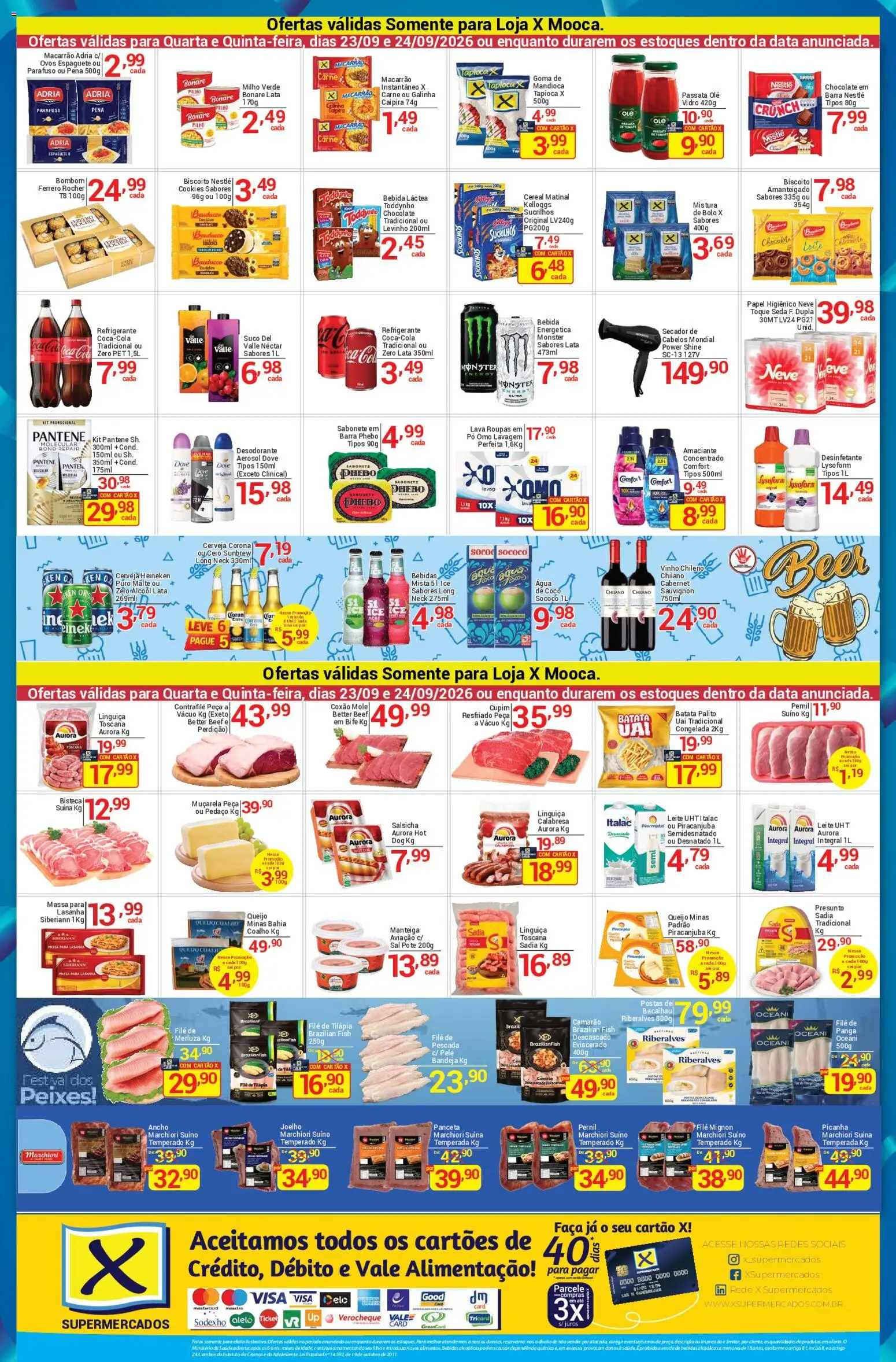 X Supermercados Folheto - válido de 23/09/2026 | Página: 2 | Produtos: Linguiça, Sabonete, Refrigerante, Filé de tilápia