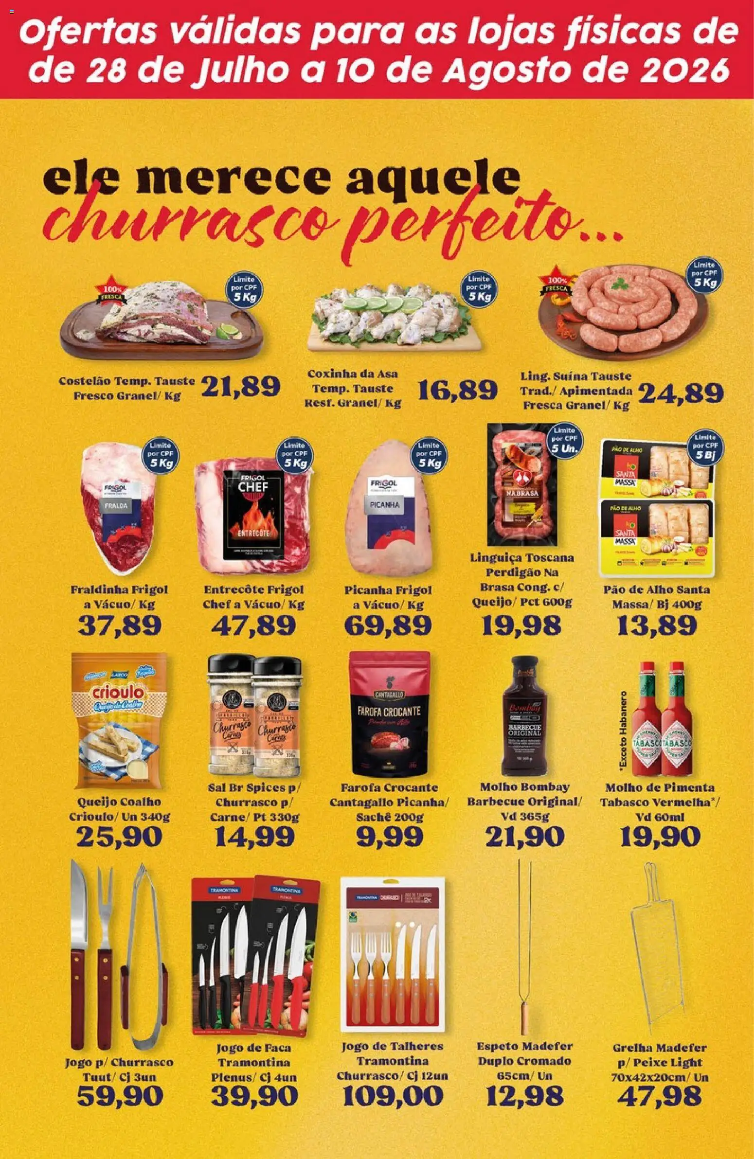 Tauste Folheto - válido de 28/07/2026 | Página: 2 | Produtos: Talheres, Picanha, Queijo, Peixe