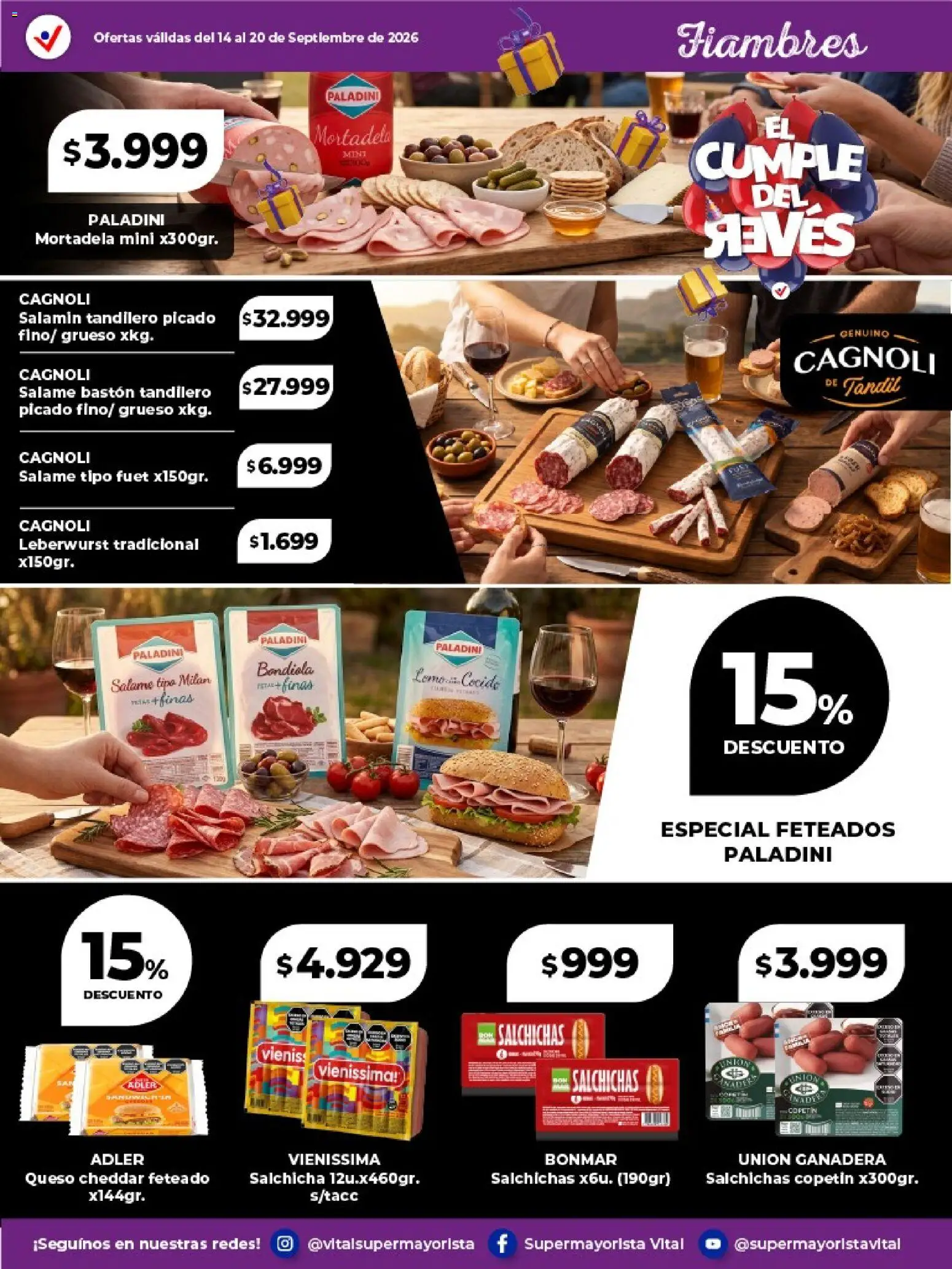 Vital - Especial de frescos │ válido desde el 14/09/2026 | Página: 9 | Productos: Queso Cheddar, Mortadela, Salame, Salchichas