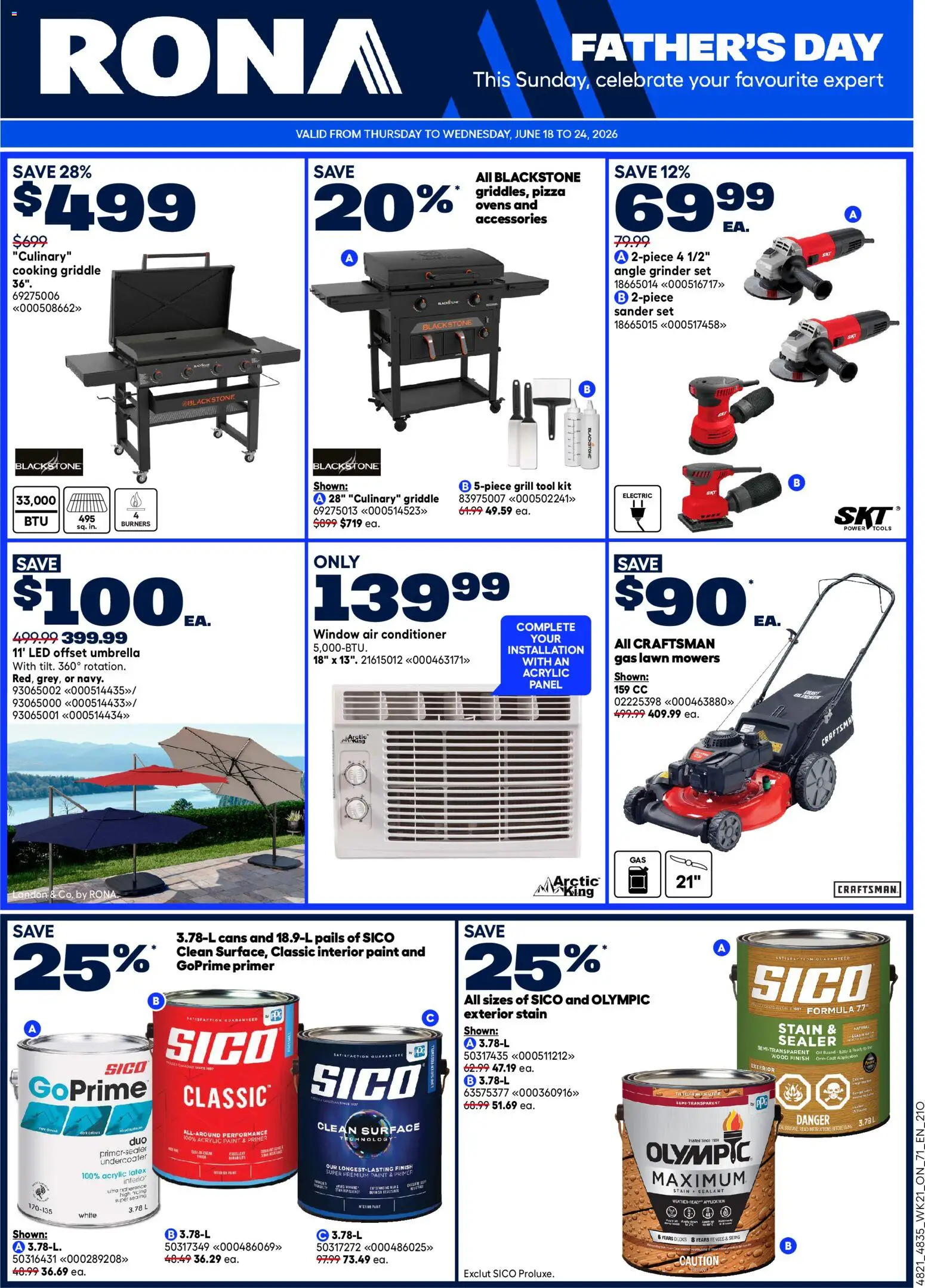 Rona flyer valid from 18.06.2026 | Page: 2 | Products: Umbrella, Grill, Grinder, Conditioner