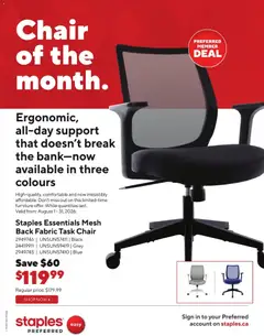 Preview of Staples flyer - Chair of the month from shop Staples valid from Aug 5, 2026