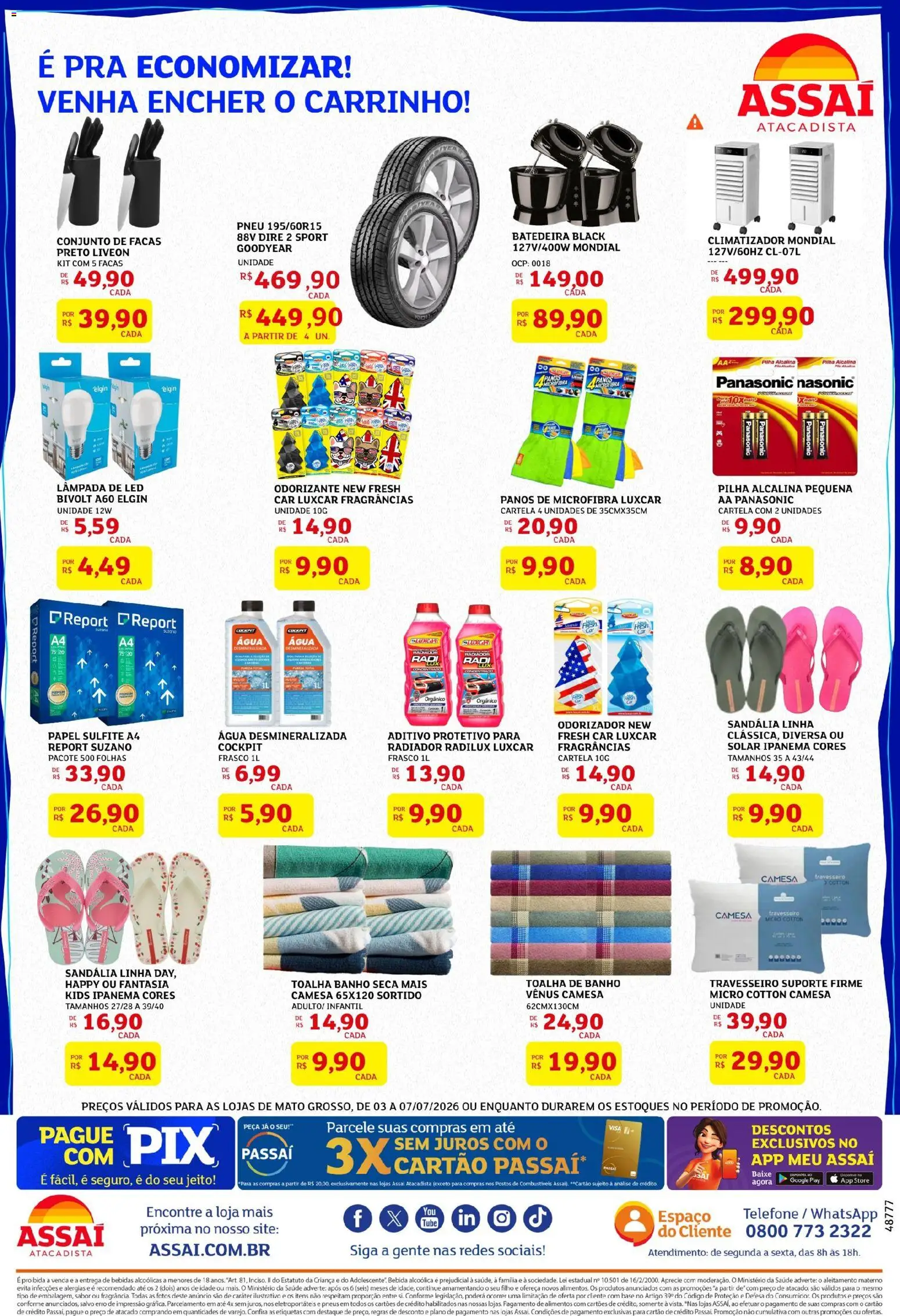 Assaí Atacadista Folheto - válido de 03/07/2026 | Página: 2 | Produtos: Lâmpada, Pneu, Radiador, Toalha de banho