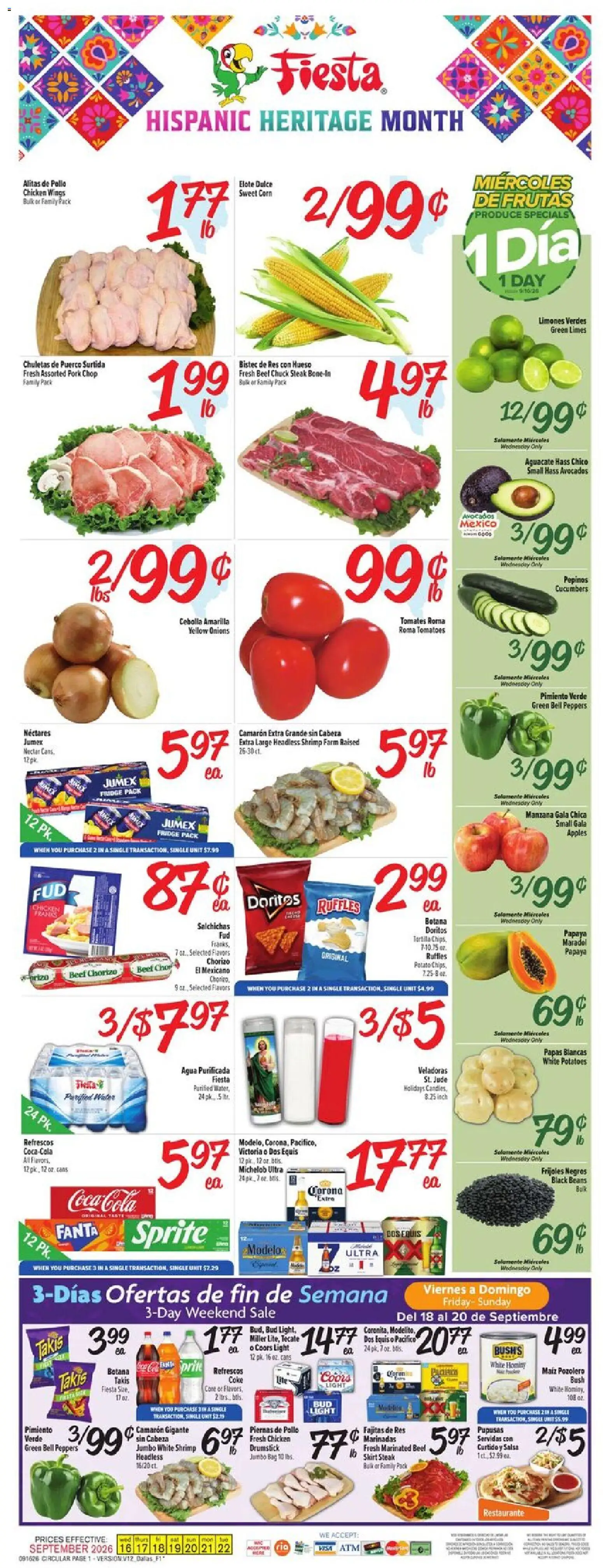 Fiesta Mart Weekly Ad - valid from 09/16/2026 | Page: 1 | Products: Shrimp, Chicken, Steak, Pork chop